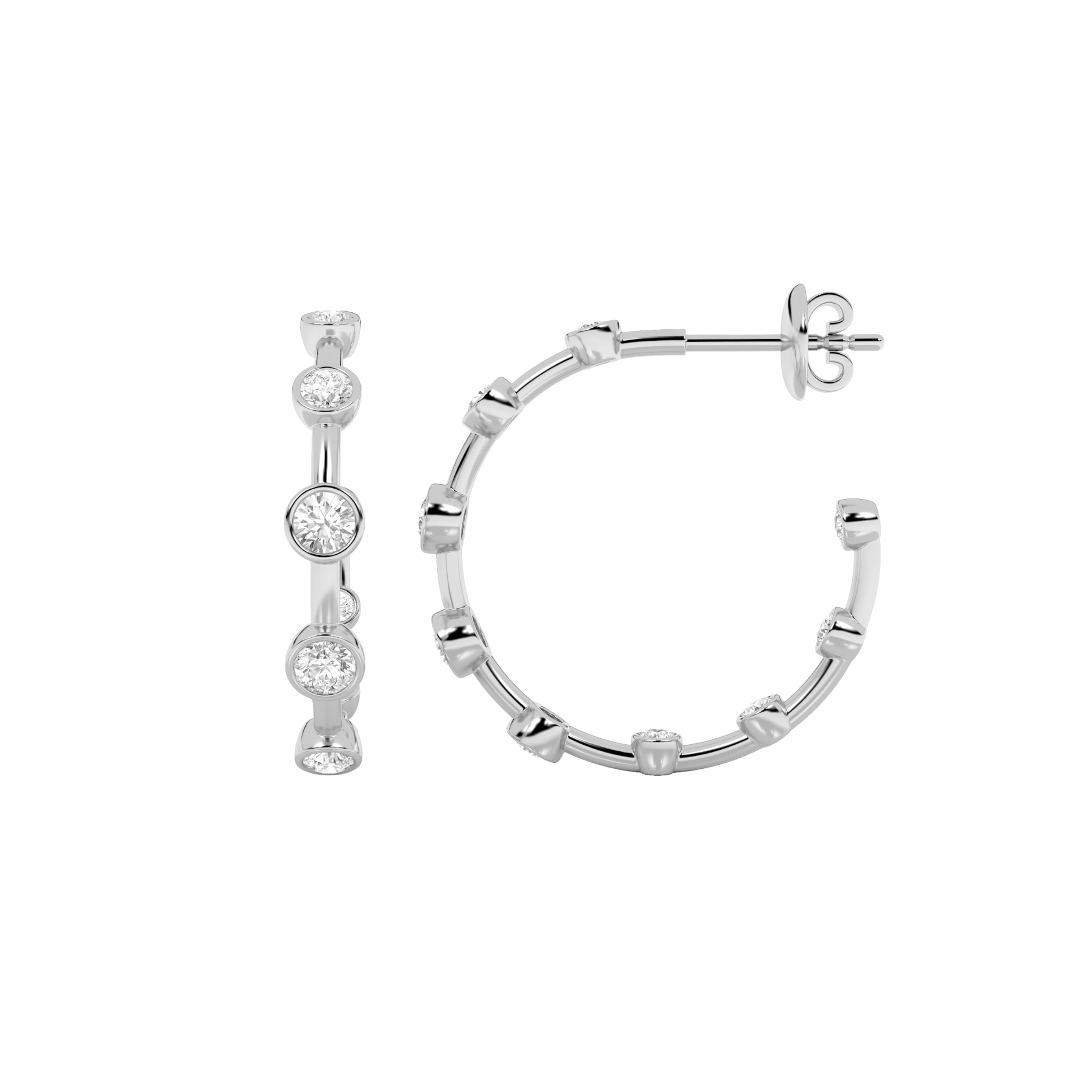 2CTW Round Shaped Lab Grown Diamond (F/VS) Bezel set Bubble Earrings in 14K Gold