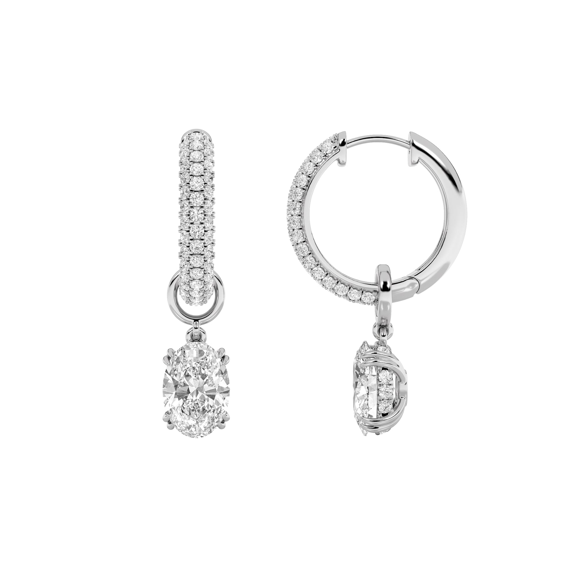 4CTW Oval Shaped Lab Grown Diamond (F/VS) Dangle Earrings in 14K Gold