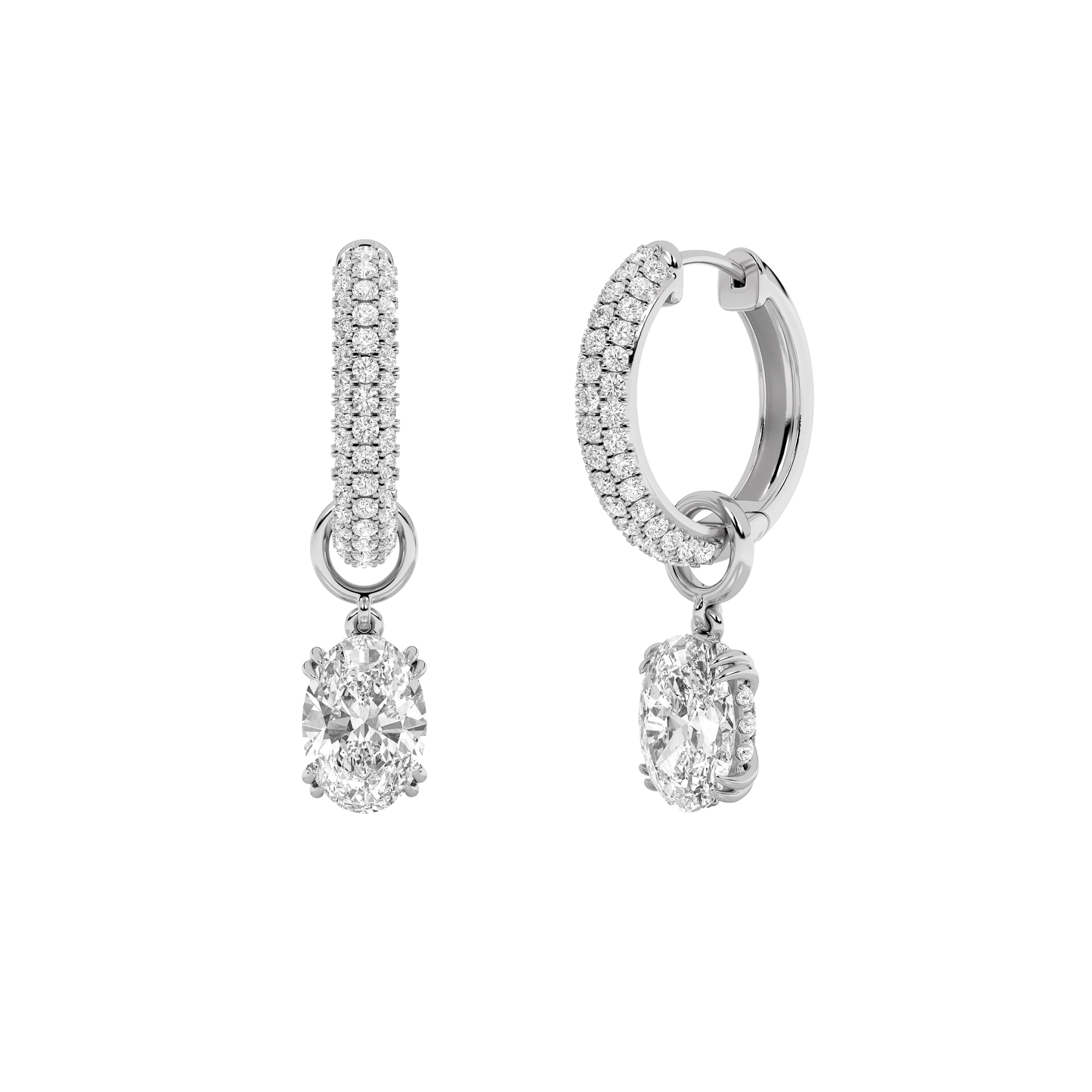 4CTW Oval Shaped Lab Grown Diamond (F/VS) Dangle Earrings in 14K Gold