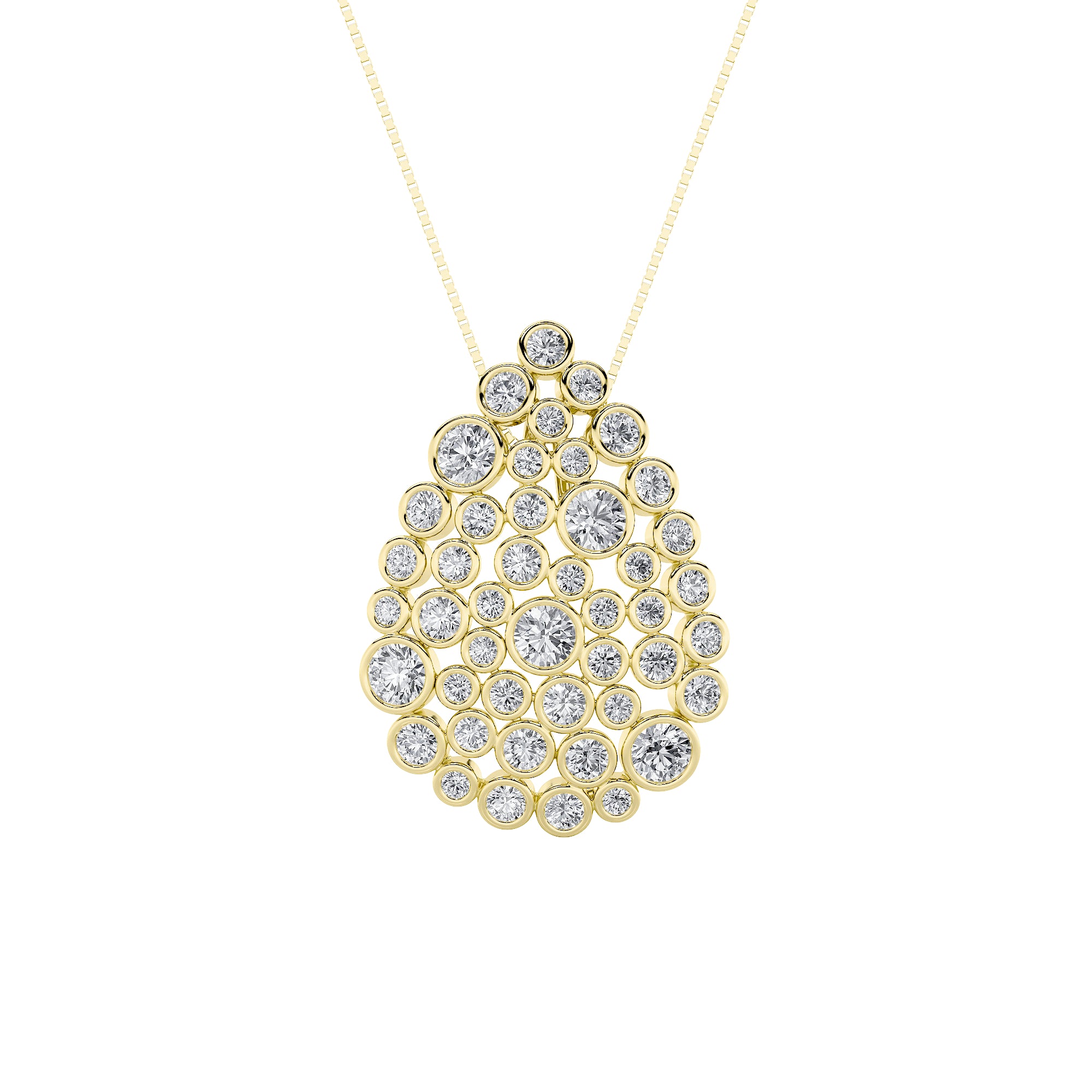 2.5CTW Round Shaped Lab Grown Diamond (F/VS) Bezel set Bubble Pendant in 14K Gold