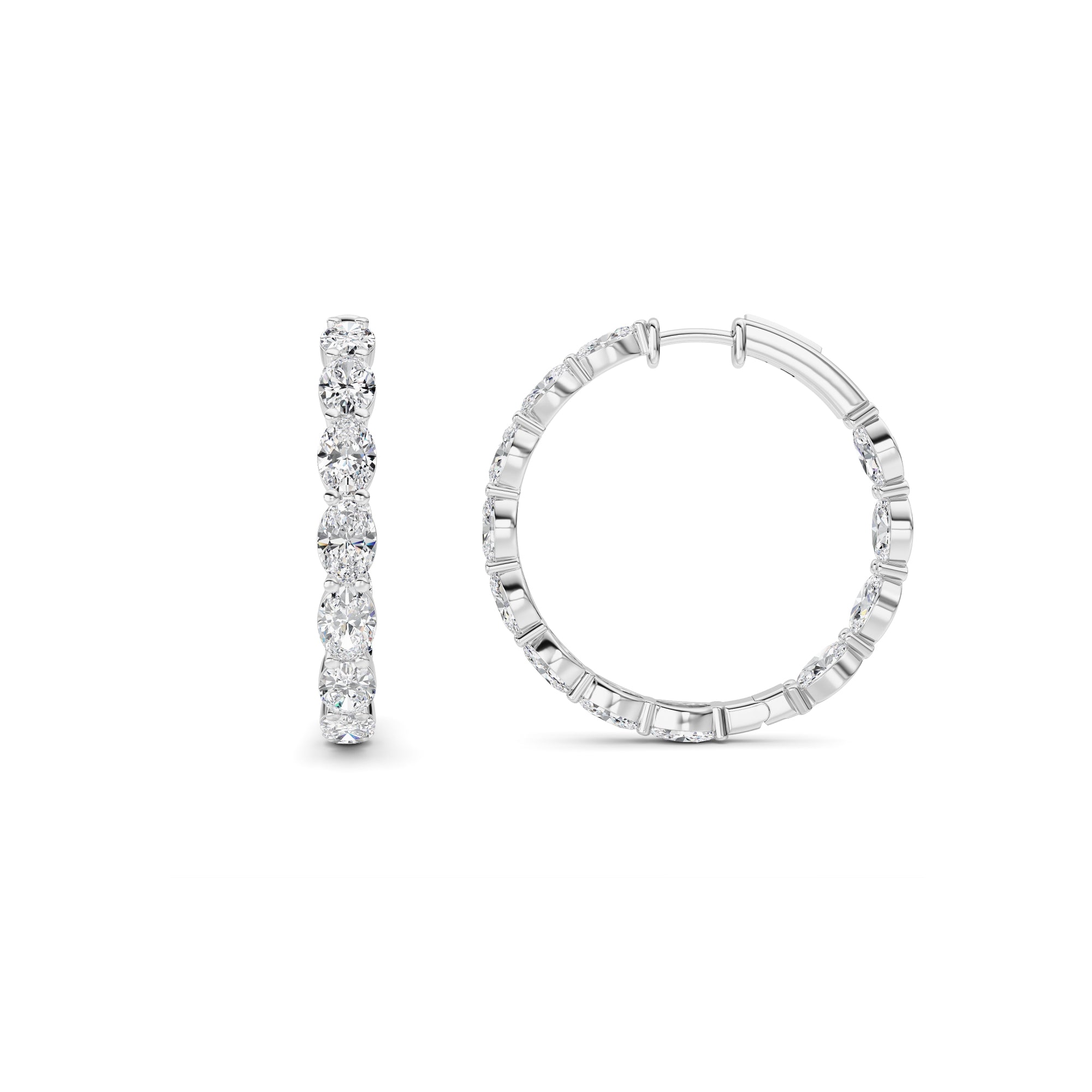 10CTW Oval Shaped Lab Grown Diamond (F/VS) Inside Out Hoop Earrings in 14K White Gold