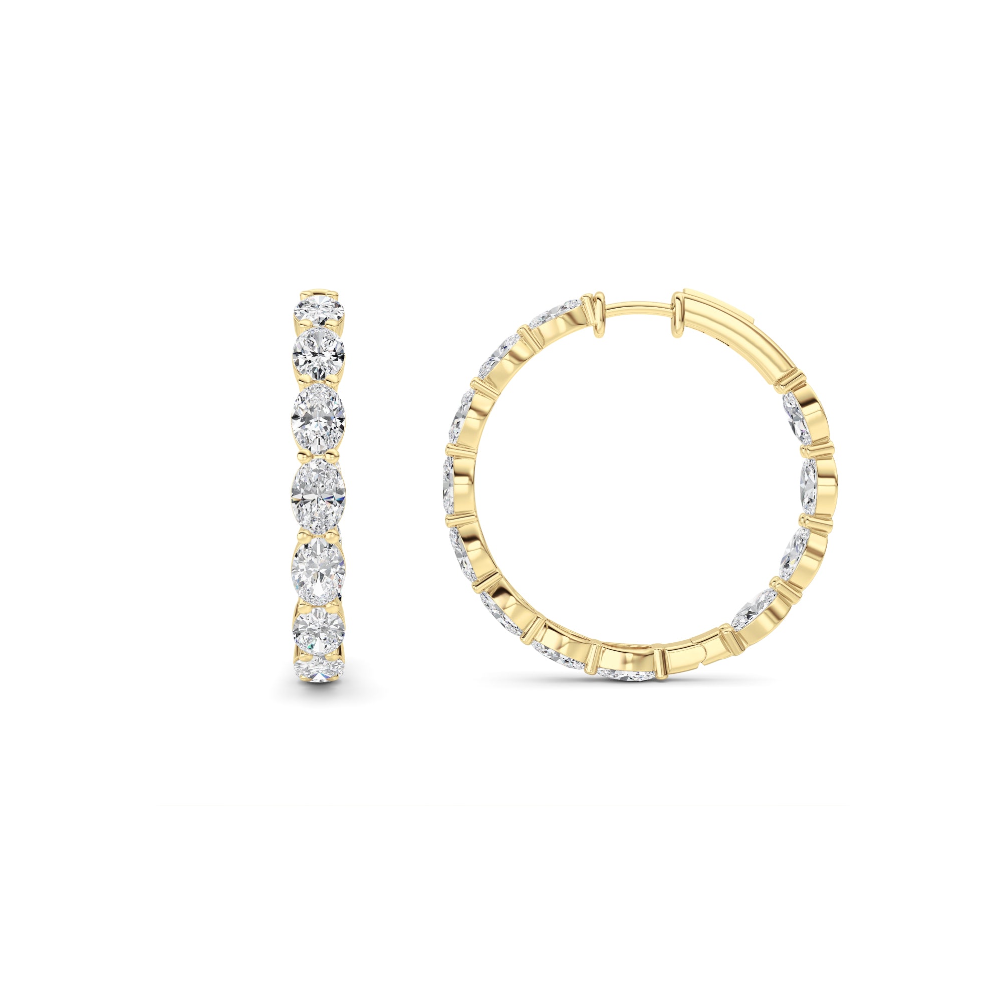 10CTW Oval Shaped Lab Grown Diamond (F/VS) Inside Out Hoop Earrings in 14K Yellow Gold