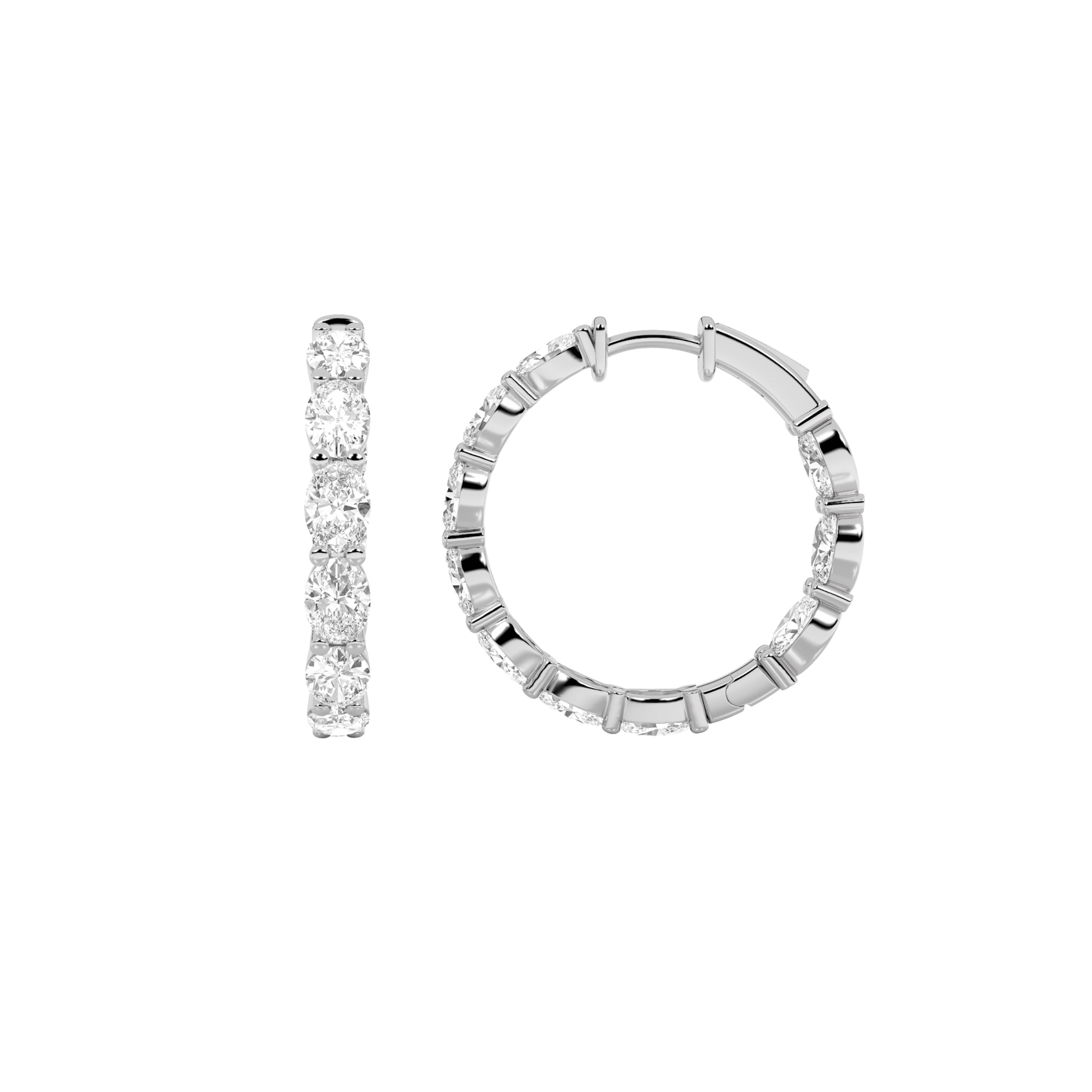 3CTW Oval Shaped Lab Grown Diamond Inside Out Hoop Earrings in 14K Gold (F/VS)