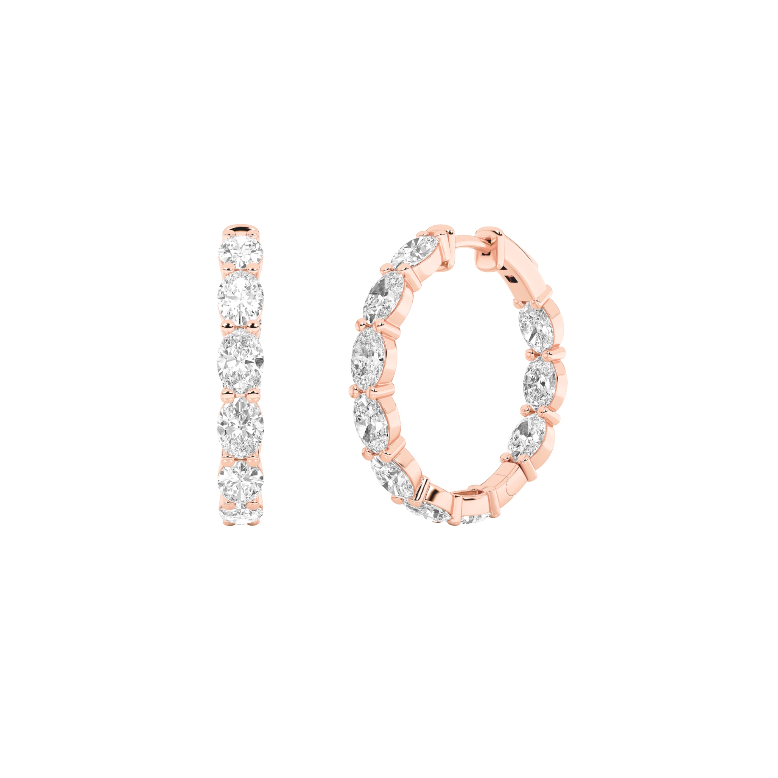 4CTW Oval Shaped Lab Grown Diamond Inside Out Hoop Earrings in 14K Gold (G/VS)