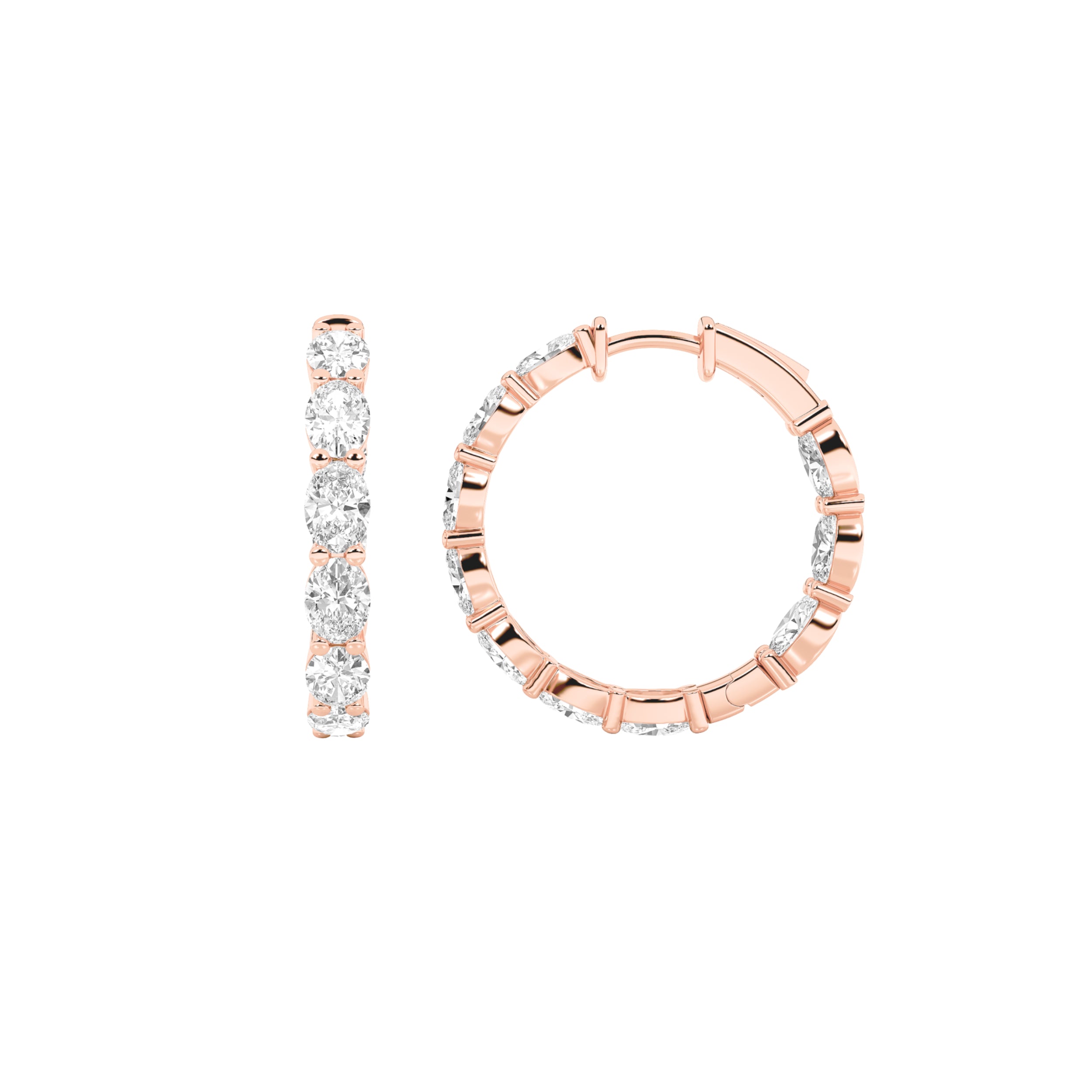4CTW Oval Shaped Lab Grown Diamond Inside Out Hoop Earrings in 14K Gold (F/VS)