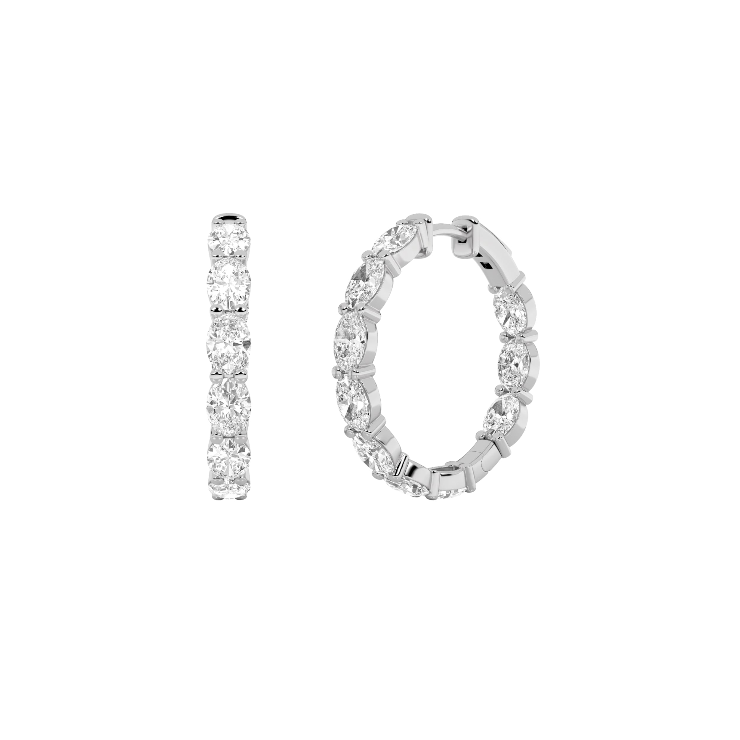 5CTW Oval Shaped Lab Grown Diamond Inside Out Hoop Earrings in 14K Gold (F/VS)