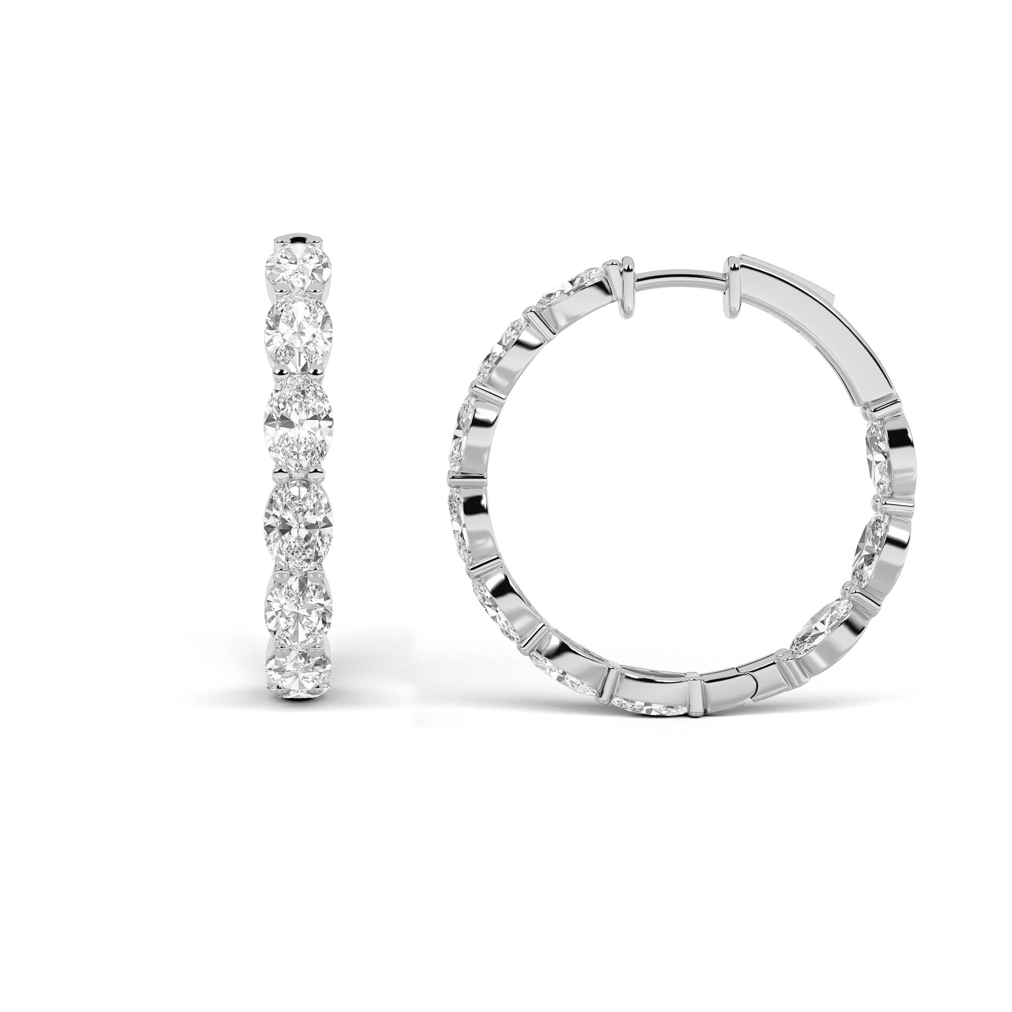7CTW Oval Shaped Lab Grown Diamond Inside Out Hoop Earrings in 14K Gold (F/VS)