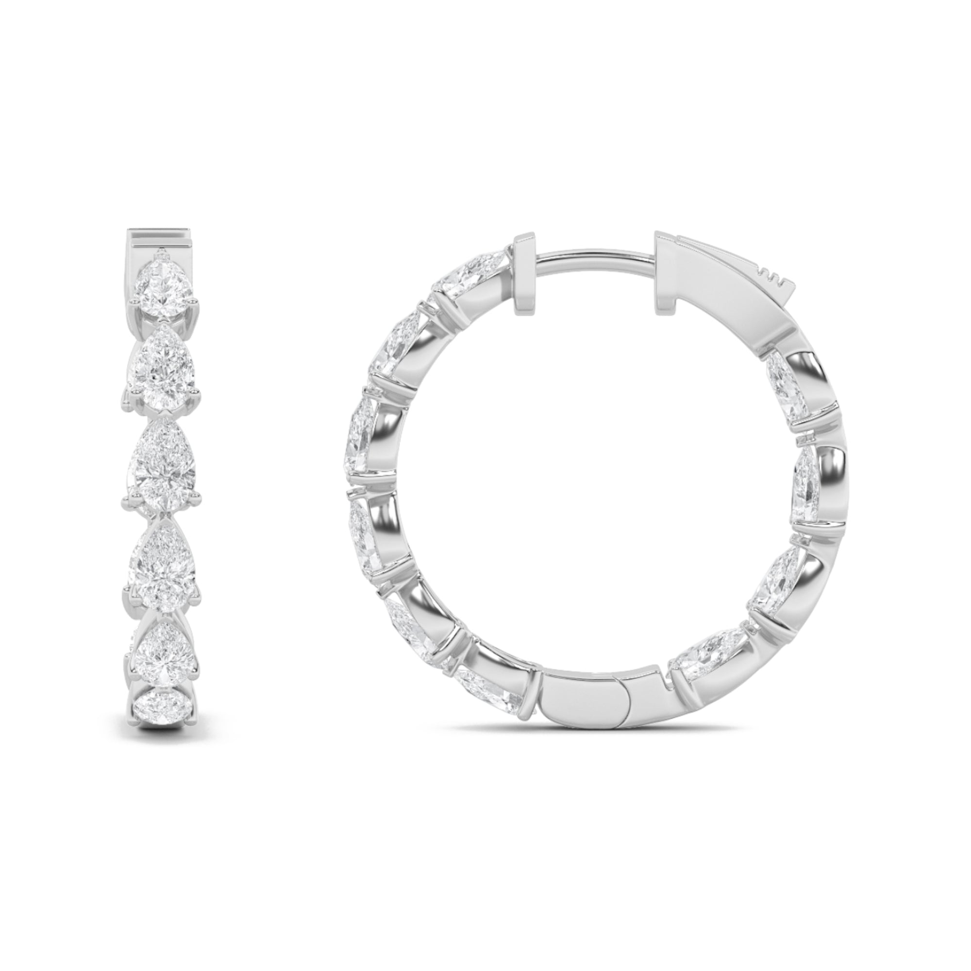 4CTW Pear Shaped Lab Grown Diamond (G/VS) Inside Out Hoop Earrings in 14K Gold