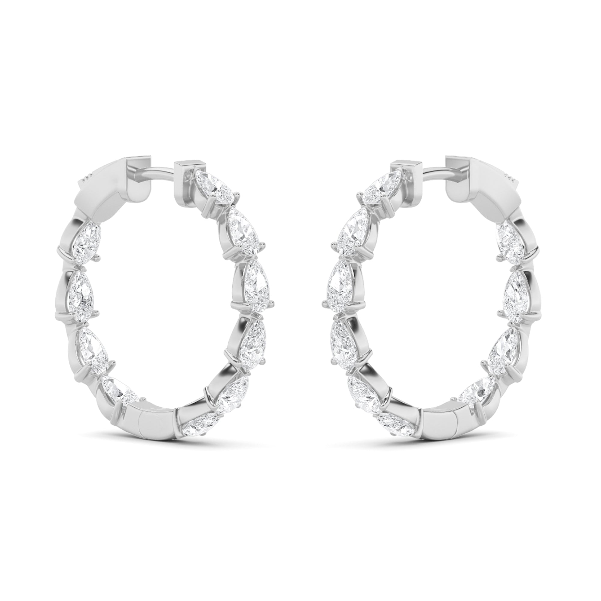 4CTW Pear Shaped Lab Grown Diamond (G/VS) Inside Out Hoop Earrings in 14K Gold