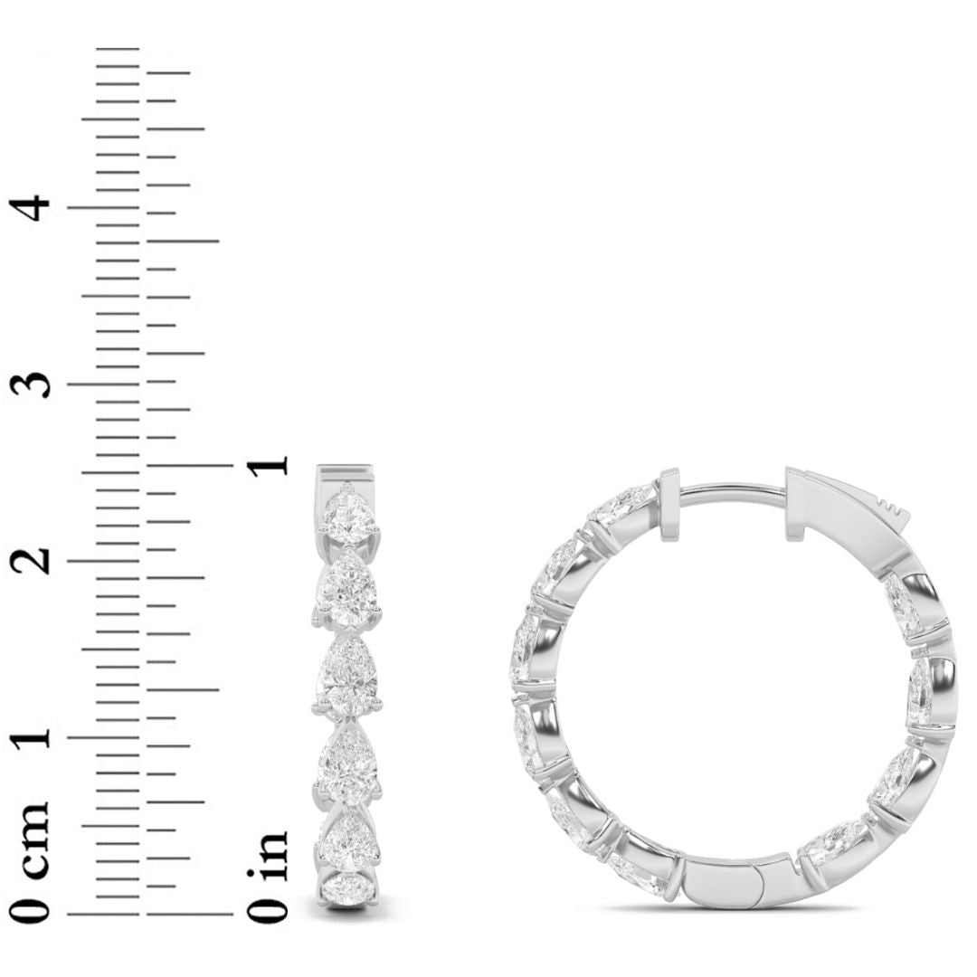 4CTW Pear Shaped Lab Grown Diamond (G/VS) Inside Out Hoop Earrings in 14K Gold
