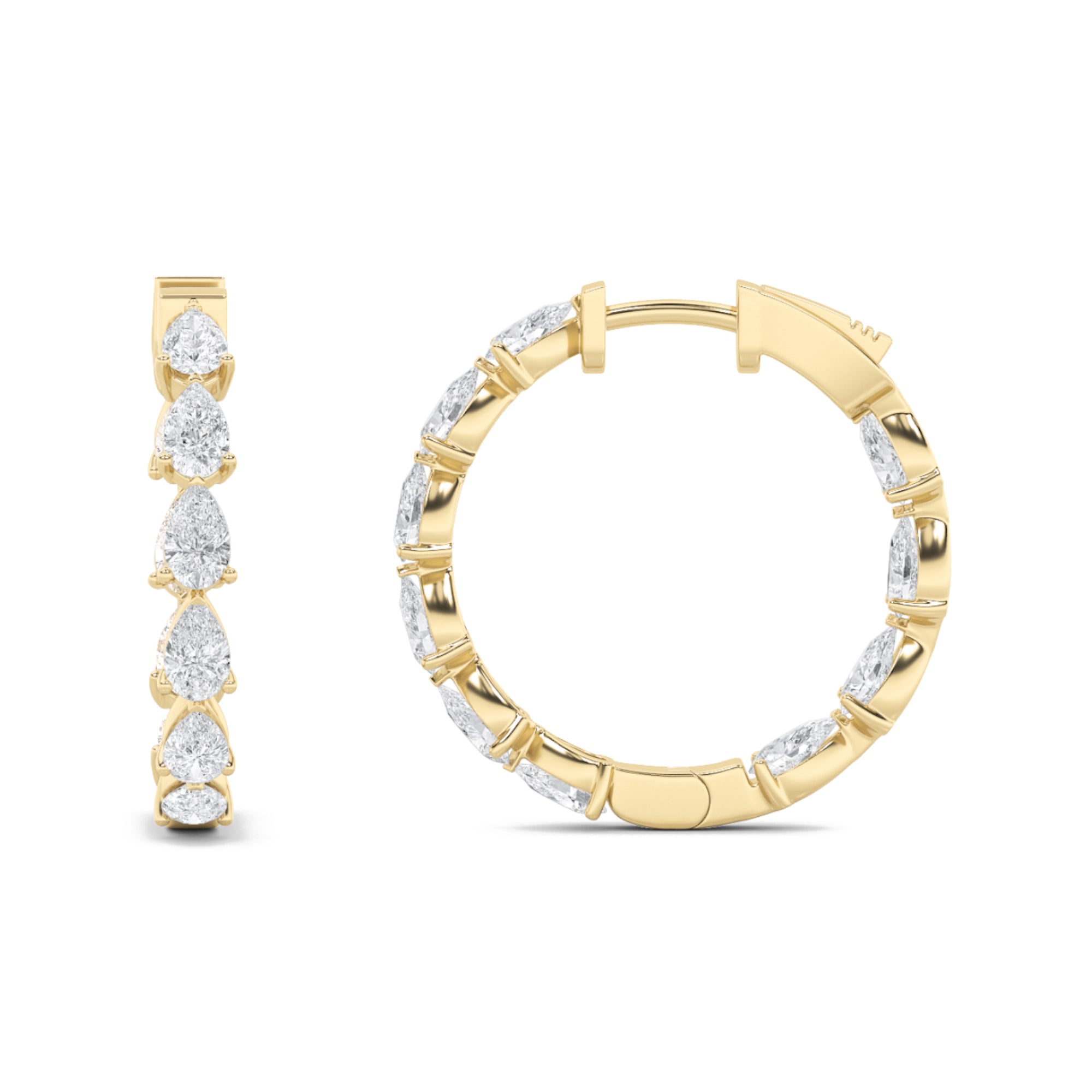 4CTW Pear Shaped Lab Grown Diamond (F/VS) Inside Out Hoop Earrings in 14K Gold