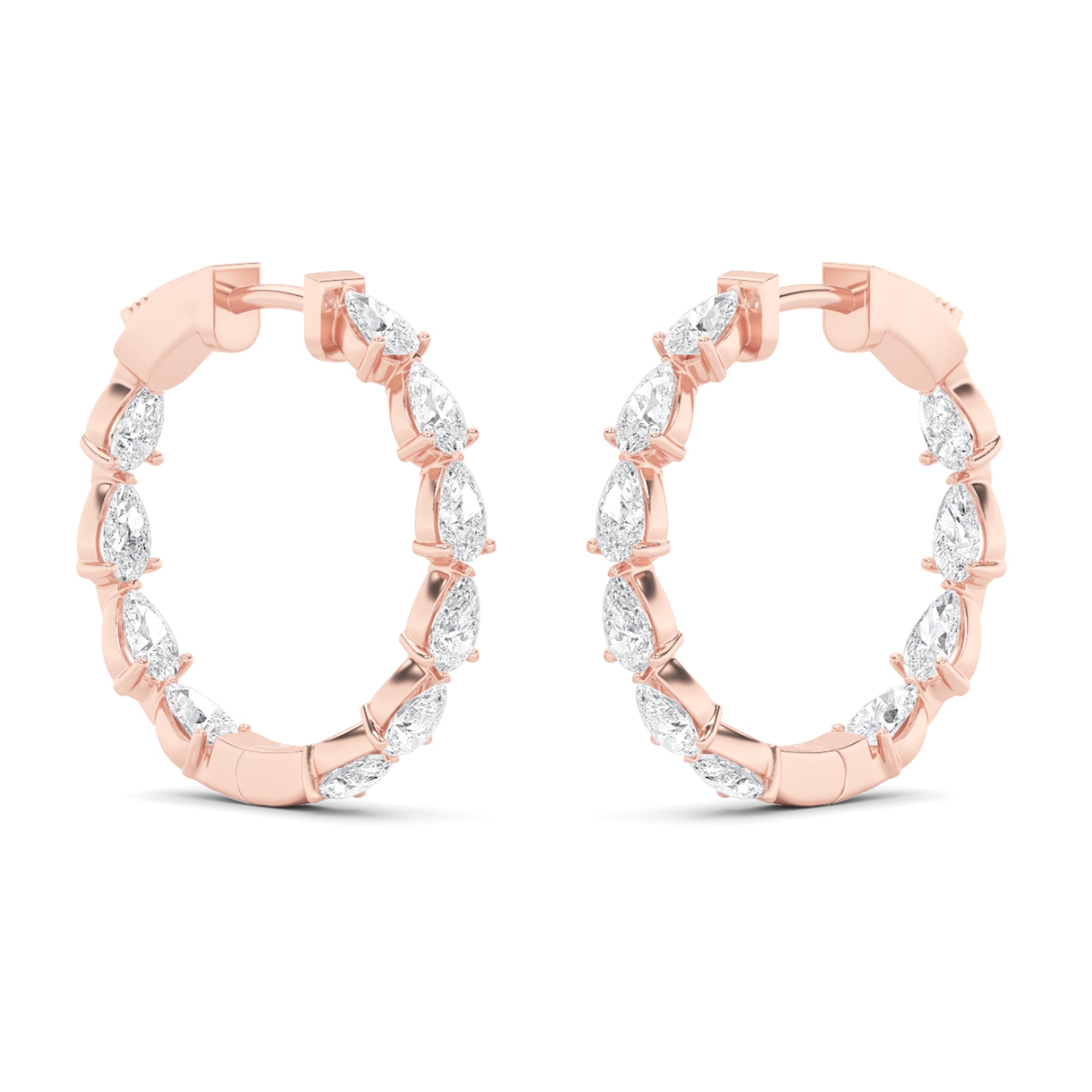 4CTW Pear Shaped Lab Grown Diamond (F/VS) Inside Out Hoop Earrings in 14K Gold