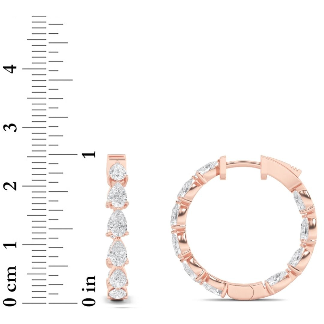 4CTW Pear Shaped Lab Grown Diamond (F/VS) Inside Out Hoop Earrings in 14K Gold
