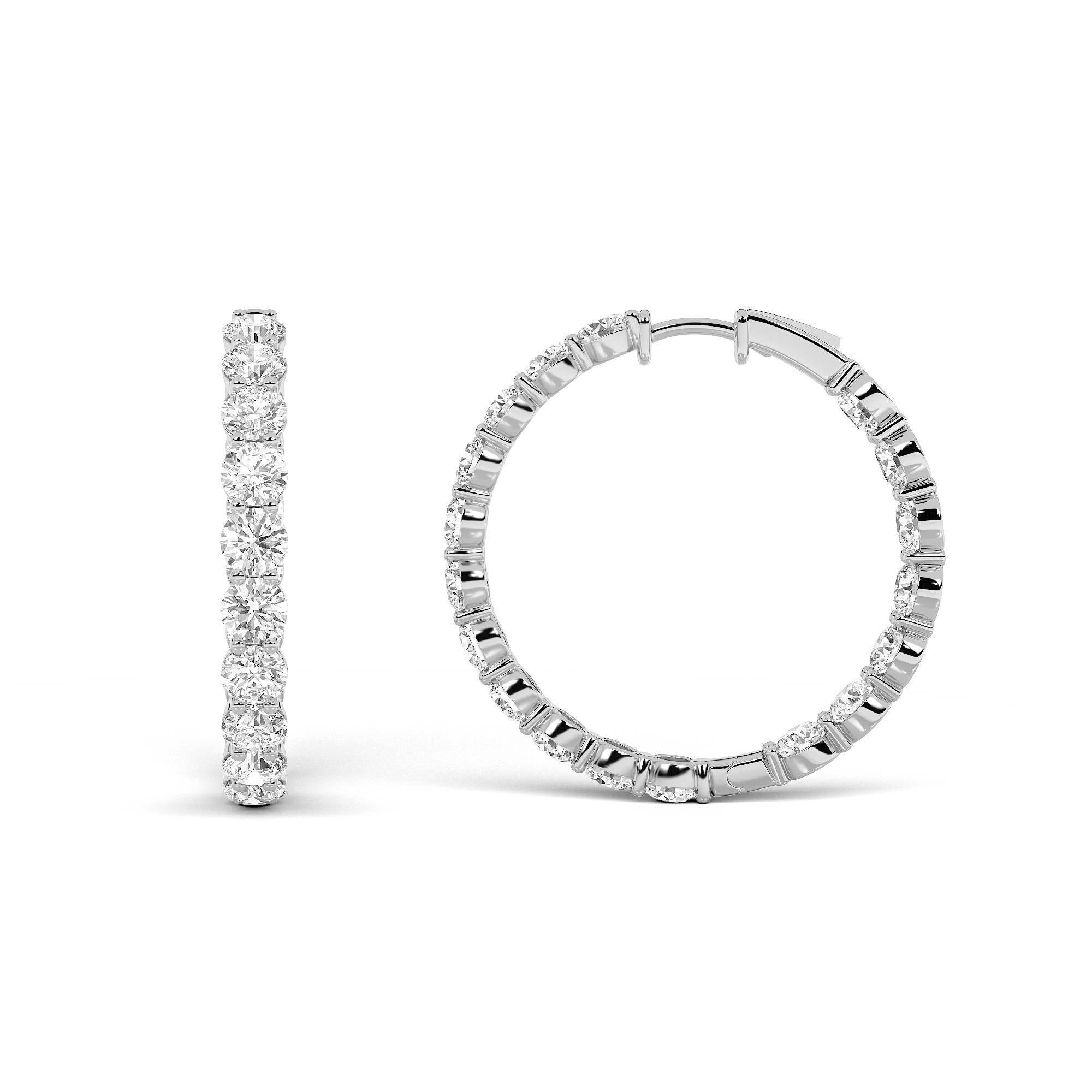 10CTW Round Shaped Lab Grown Diamond Inside Out Hoop Earrings in 14K Gold (F/VS)