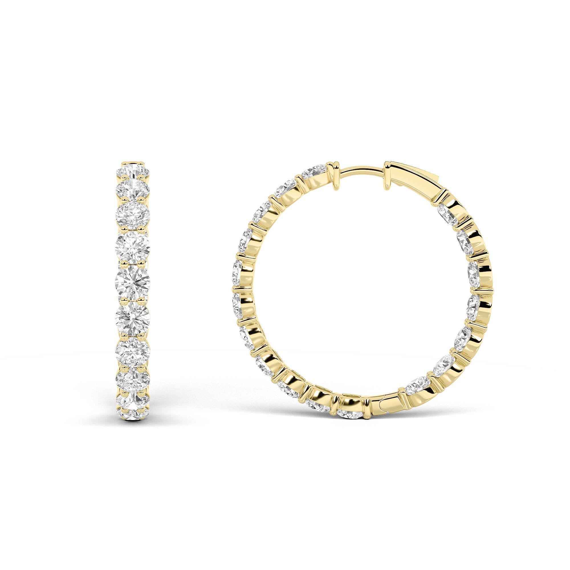 10CTW Round Shaped Lab Grown Diamond Inside Out Hoop Earrings in 14K Gold (F/VS)