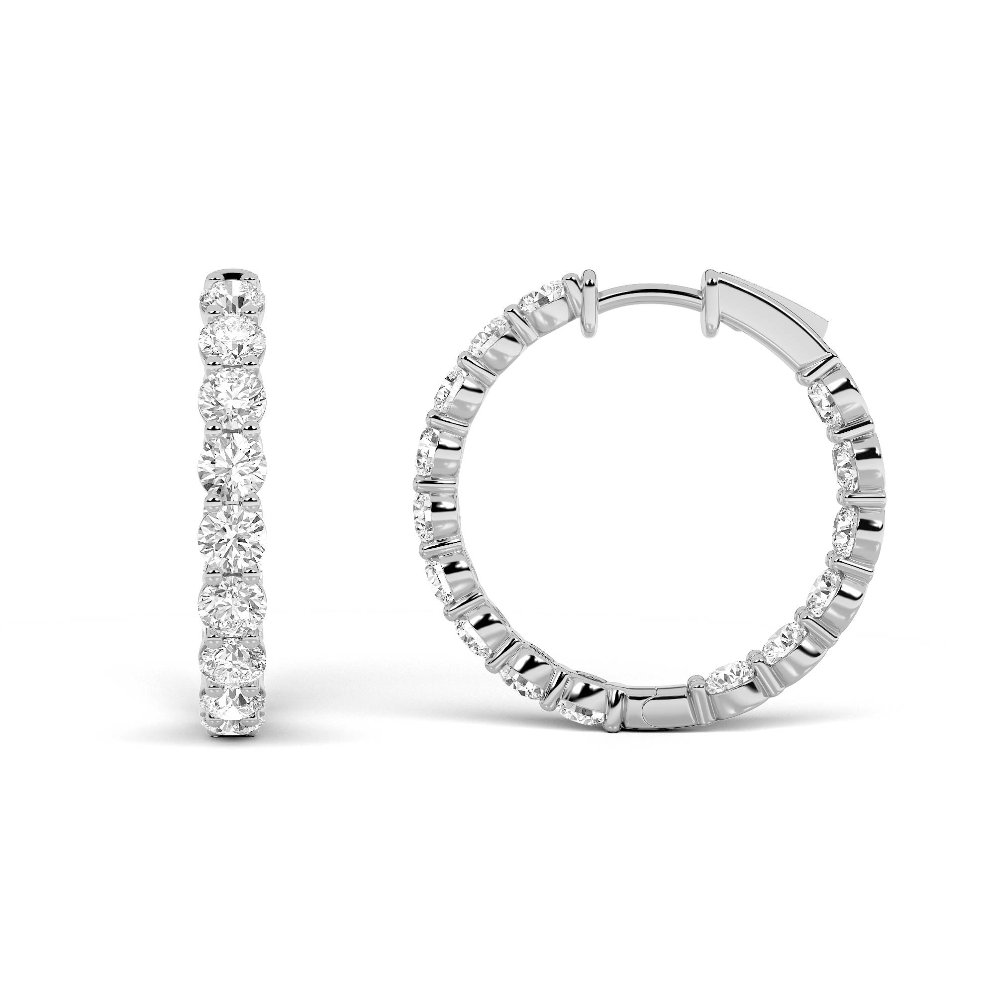 5CTW Round Shaped Lab Grown Diamond Inside Out Hoop Earrings in 14K Gold (F/VS)