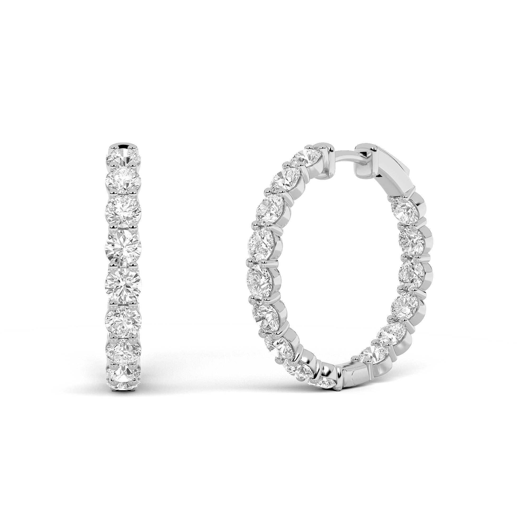 5CTW Round Shaped Lab Grown Diamond Inside Out Hoop Earrings in 14K Gold (F/VS)