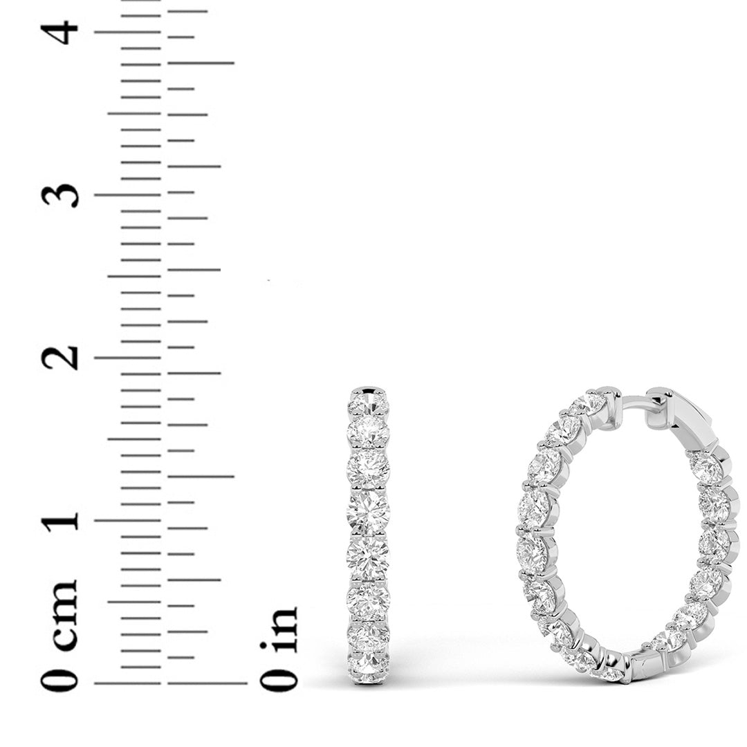 5CTW Round Shaped Lab Grown Diamond Inside Out Hoop Earrings in 14K Gold (F/VS)
