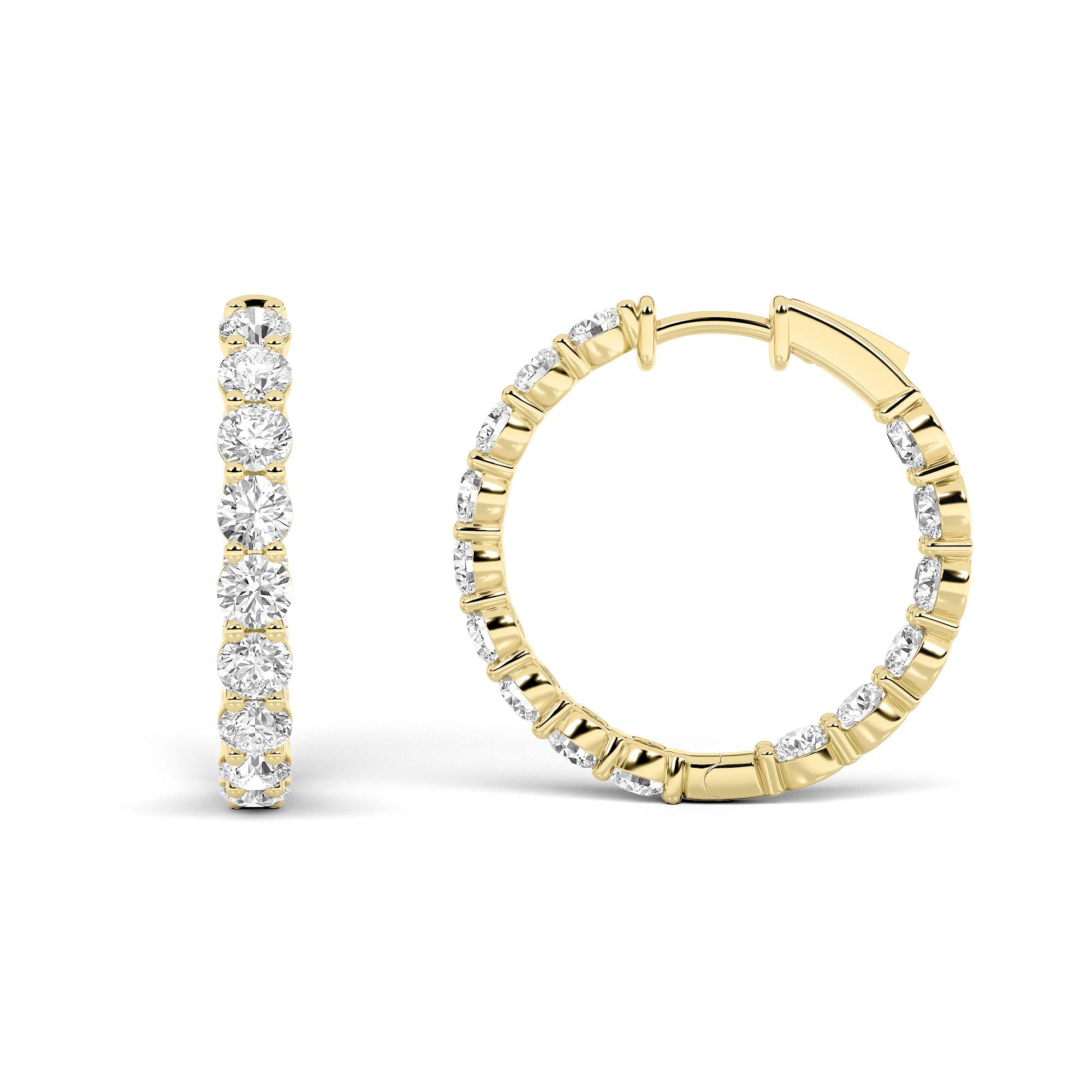5CTW Round Shaped Lab Grown Diamond Inside Out Hoop Earrings in 14K Gold (F/VS)