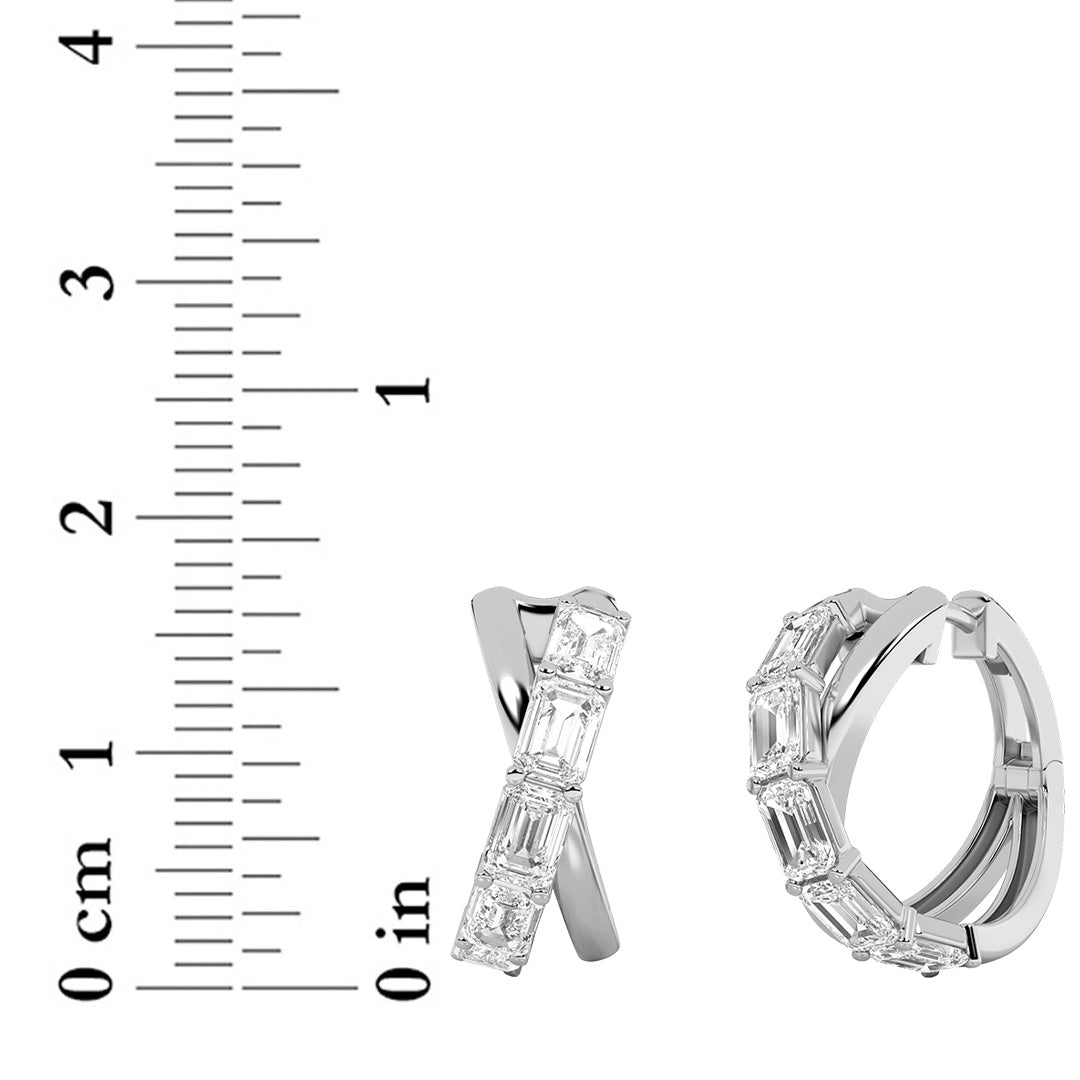 3CTW Emerald Shaped Lab Grown Diamond (F/VS) Huggie Earrings in 14K Gold