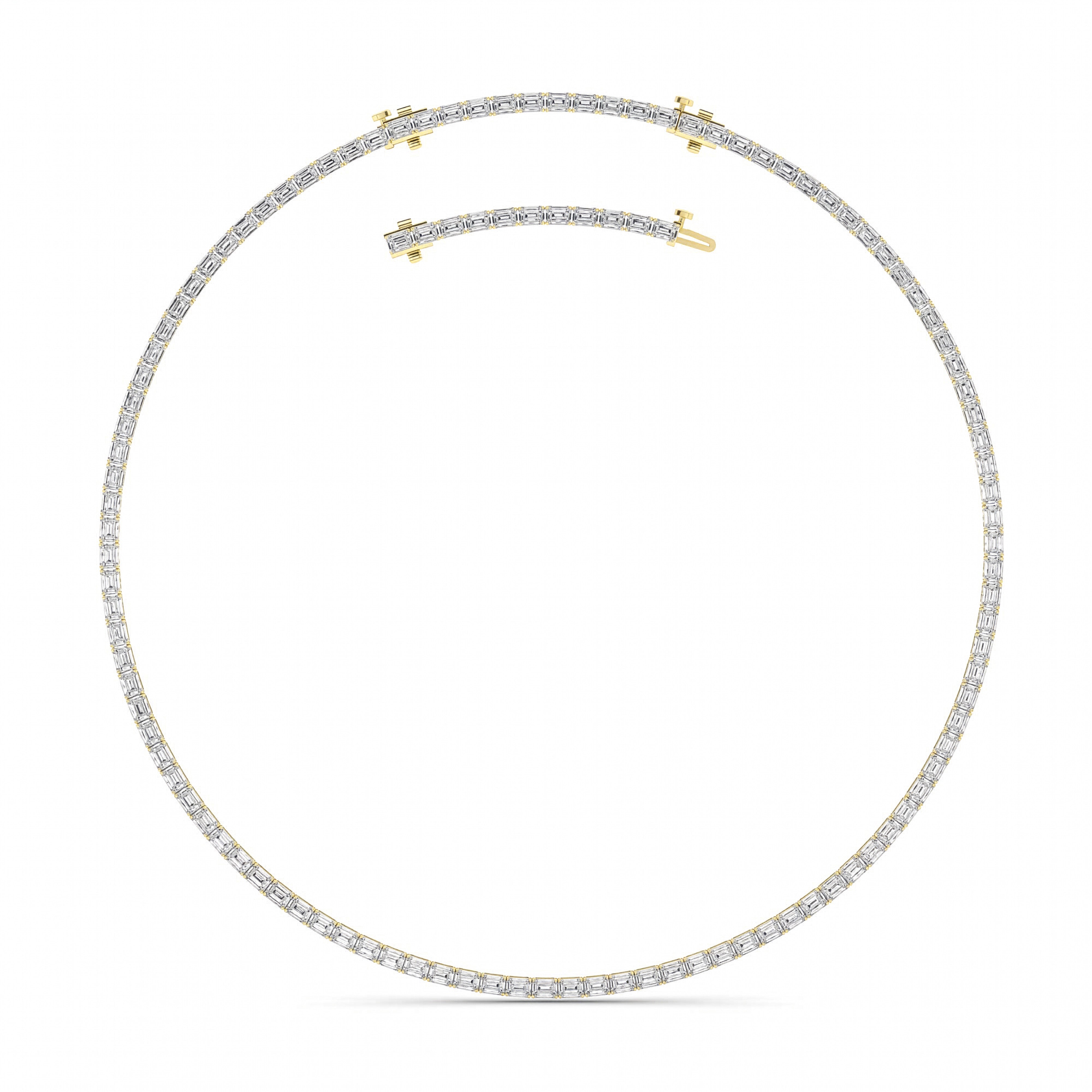29CTW Emerald Shaped Lab Grown Diamond Tennis Necklace in 14K Gold (F/VS)