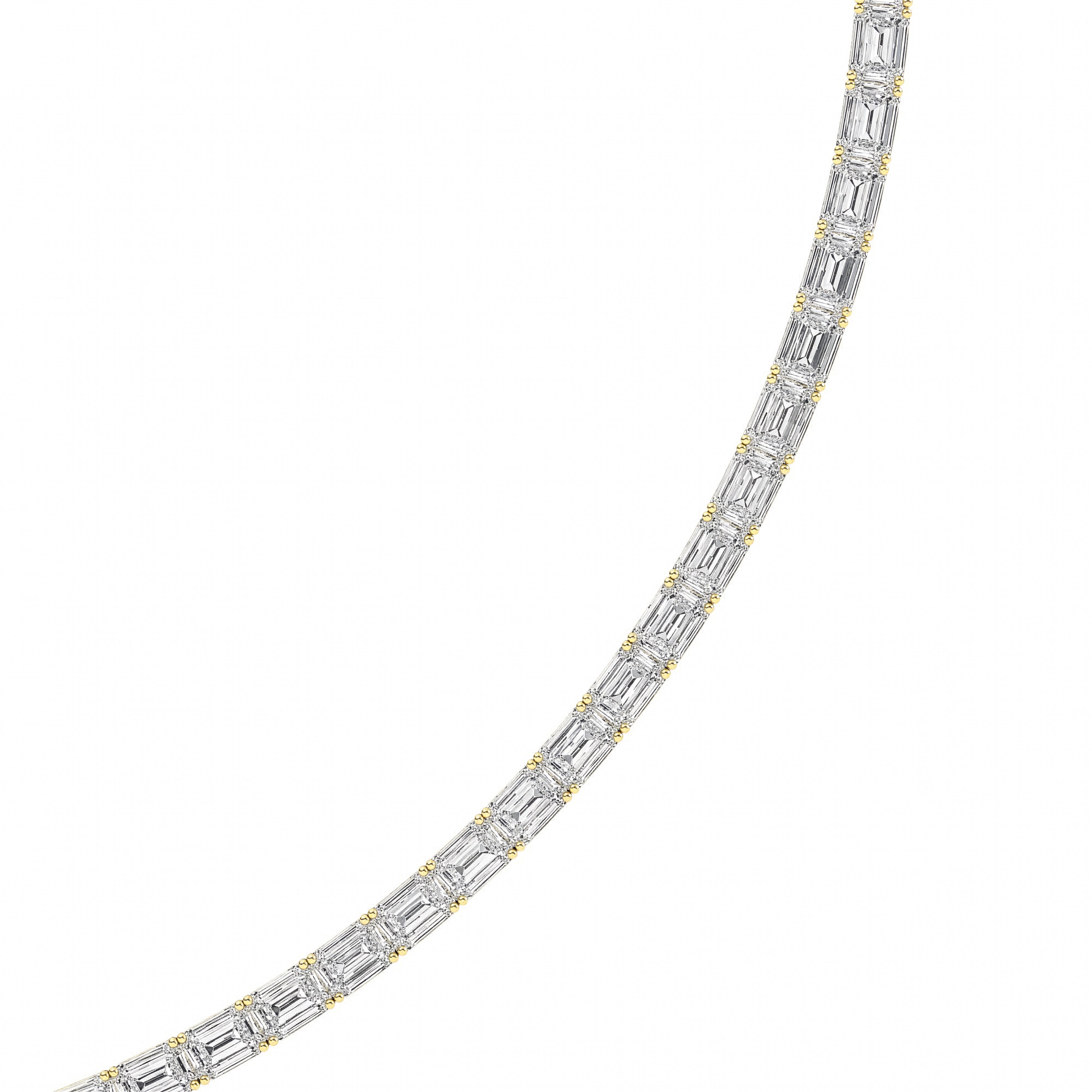 29CTW Emerald Shaped Lab Grown Diamond Tennis Necklace in 14K Gold (F/VS)