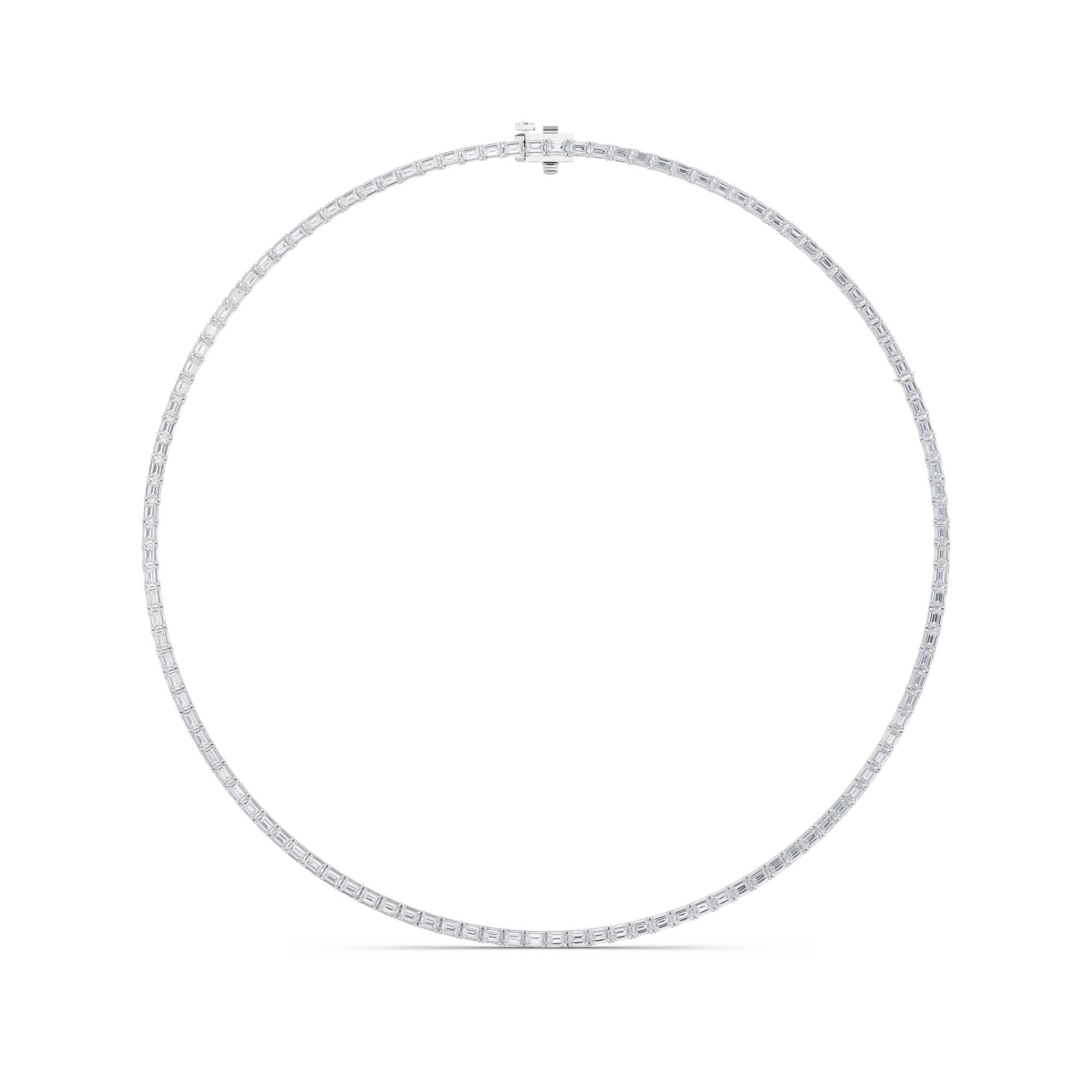 40CTW Emerald Shaped Lab Grown Diamond Tennis Necklace in 14K Gold (F/VS)