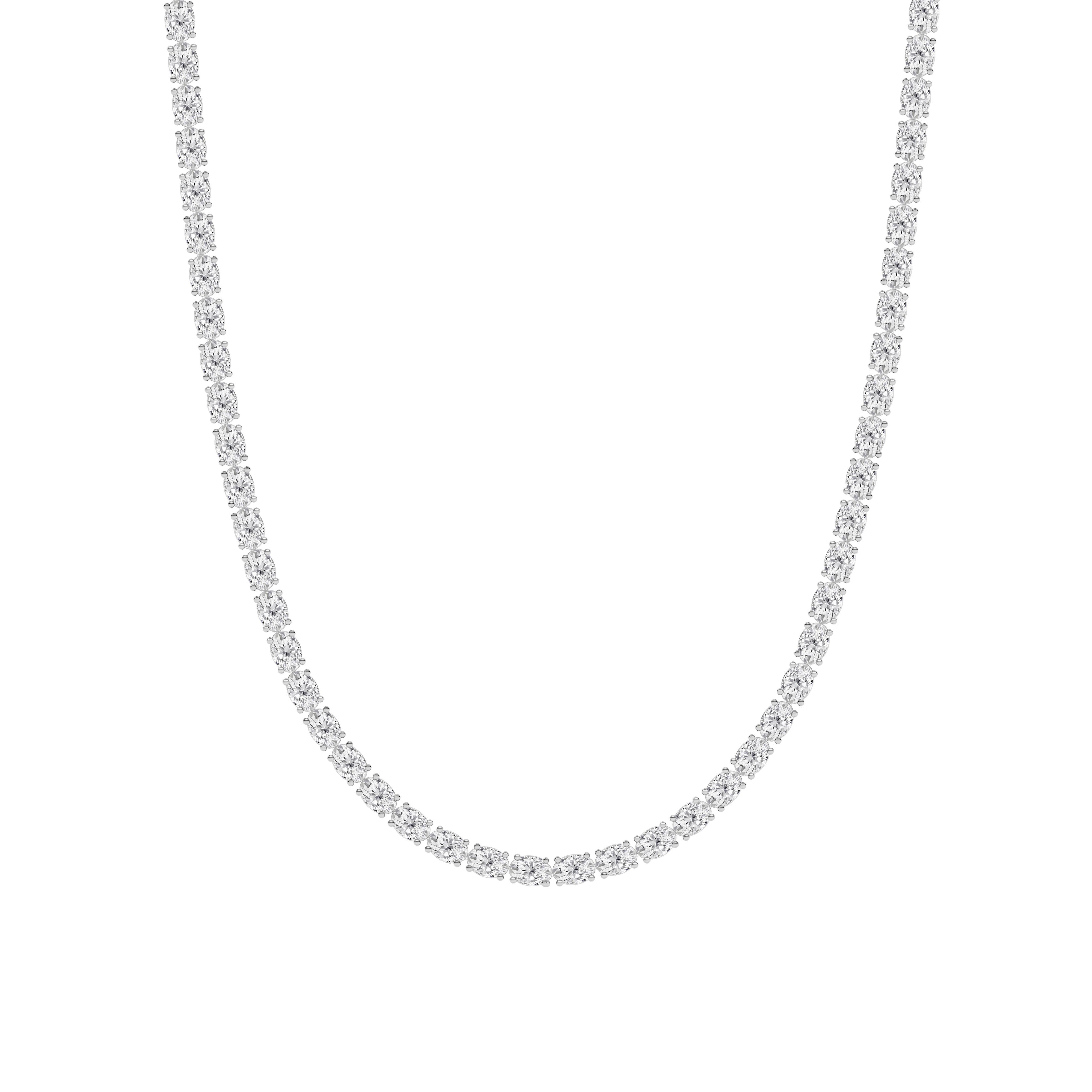 25CTW Oval Shaped Lab Grown Diamond Tennis Necklace in 14K Gold (F/VS)