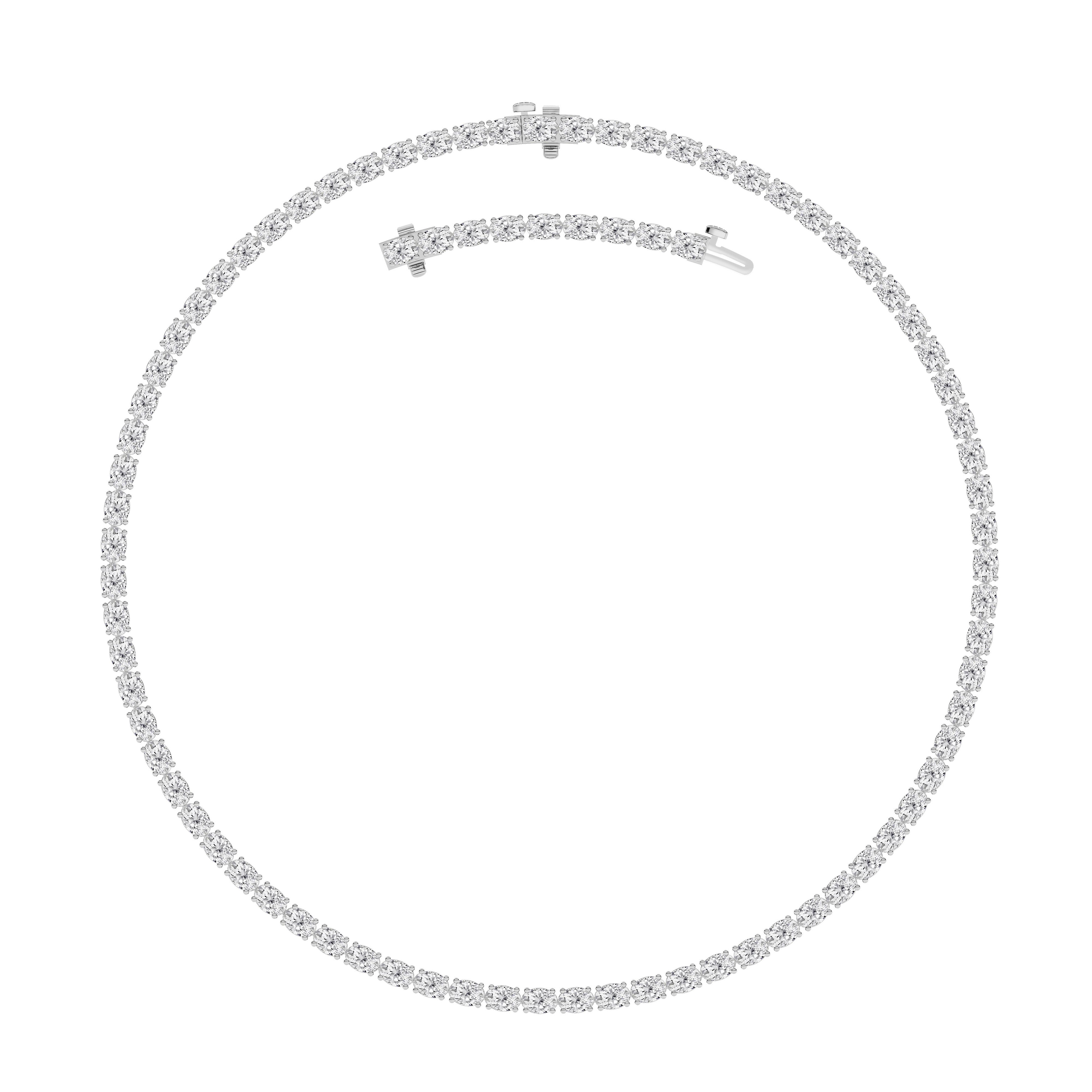 25CTW Oval Shaped Lab Grown Diamond Tennis Necklace in 14K Gold (F/VS)