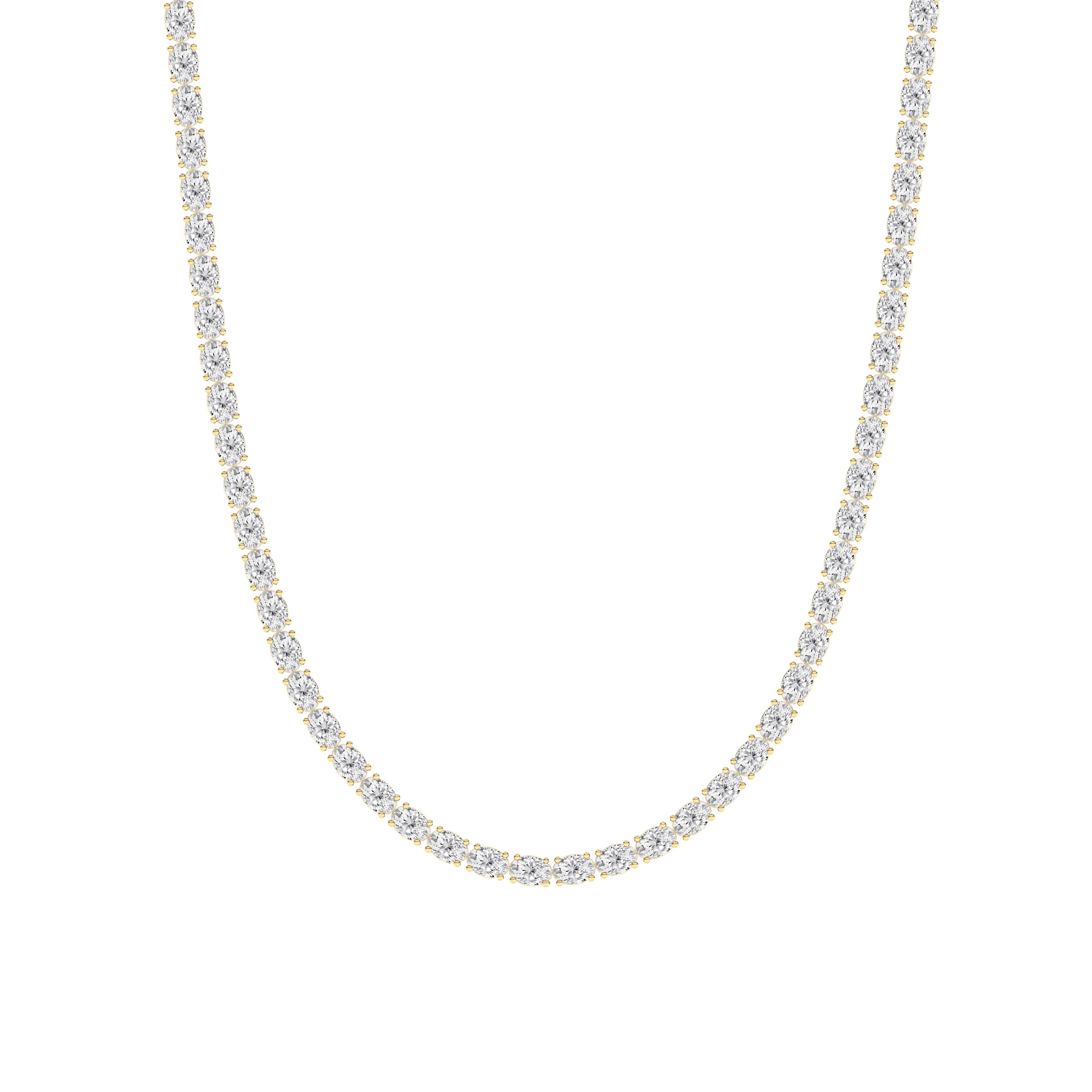 25CTW Oval Shaped Lab Grown Diamond Tennis Necklace in 14K Gold (F/VS)