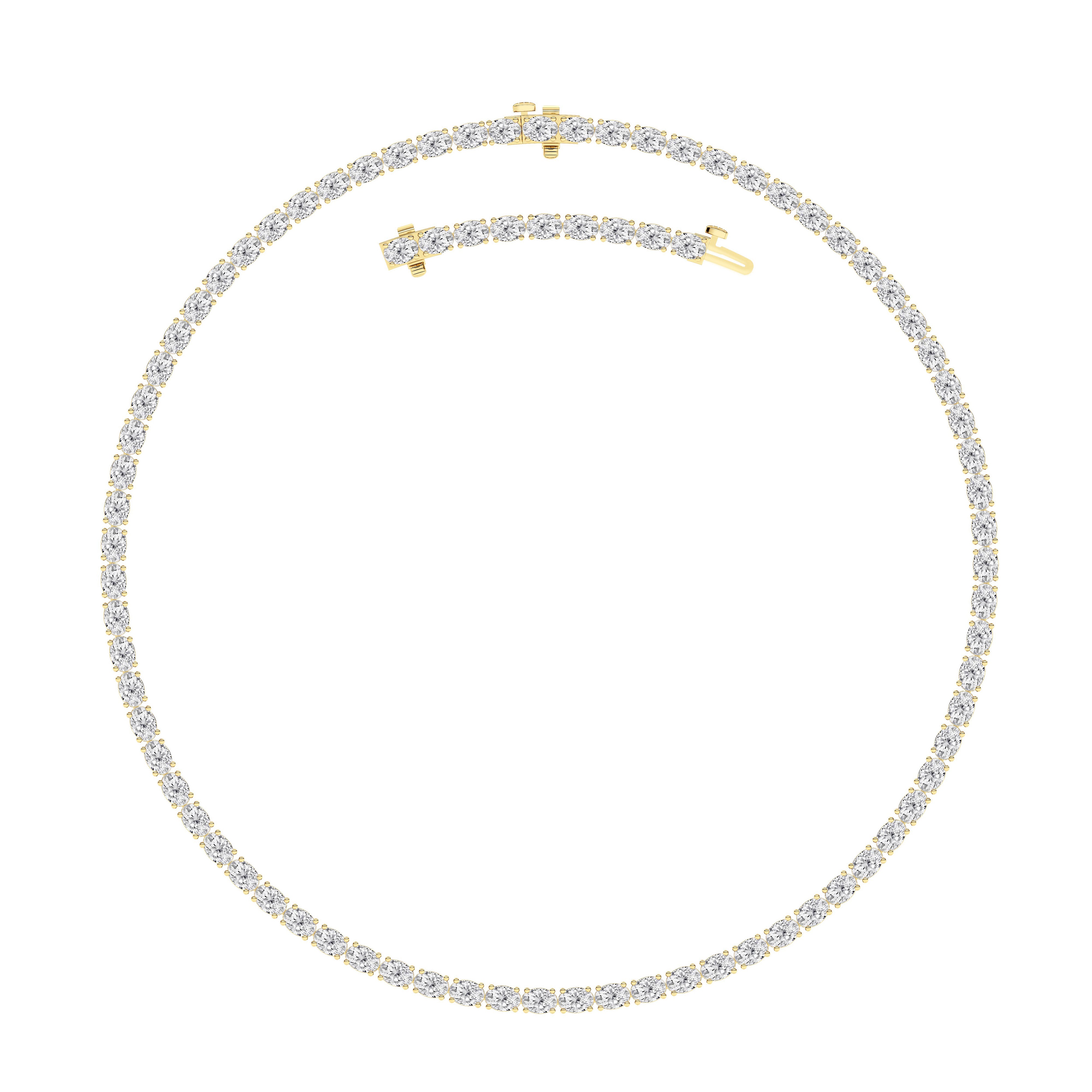25CTW Oval Shaped Lab Grown Diamond Tennis Necklace in 14K Gold (F/VS)