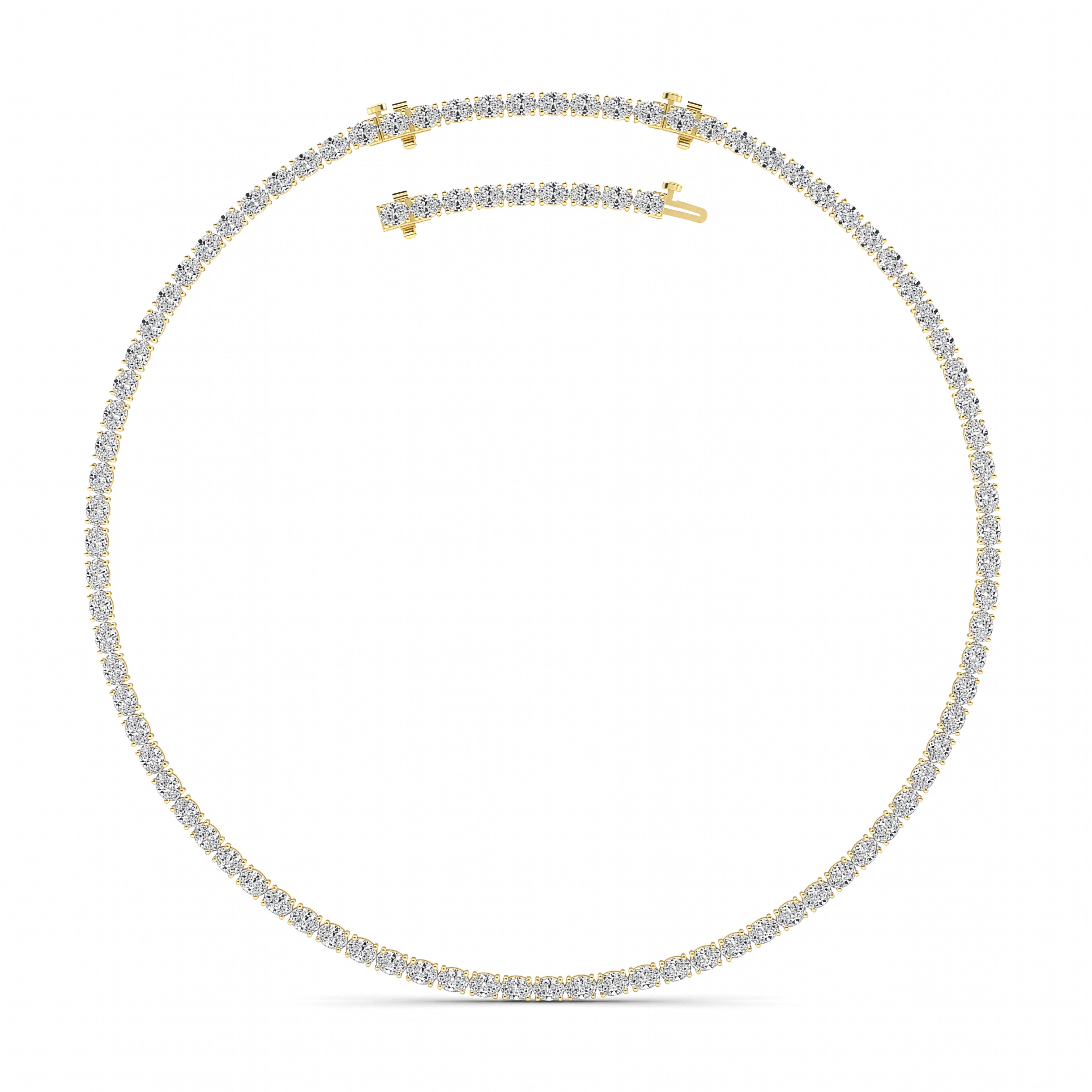 25CTW Oval Shaped Lab Grown Diamond Tennis Necklace in 14K Gold (F/VS)