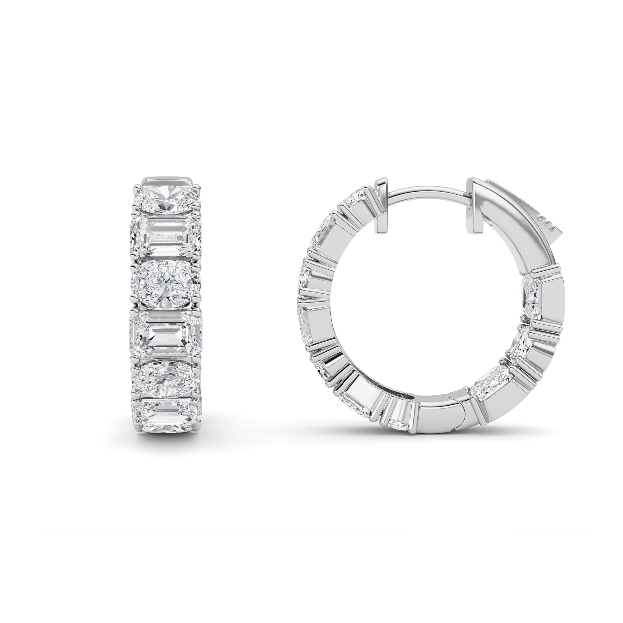 5CTW Emerald Shaped Lab Grown Diamond (F/VS )Inside Out Hoop Earrings in 14K Gold