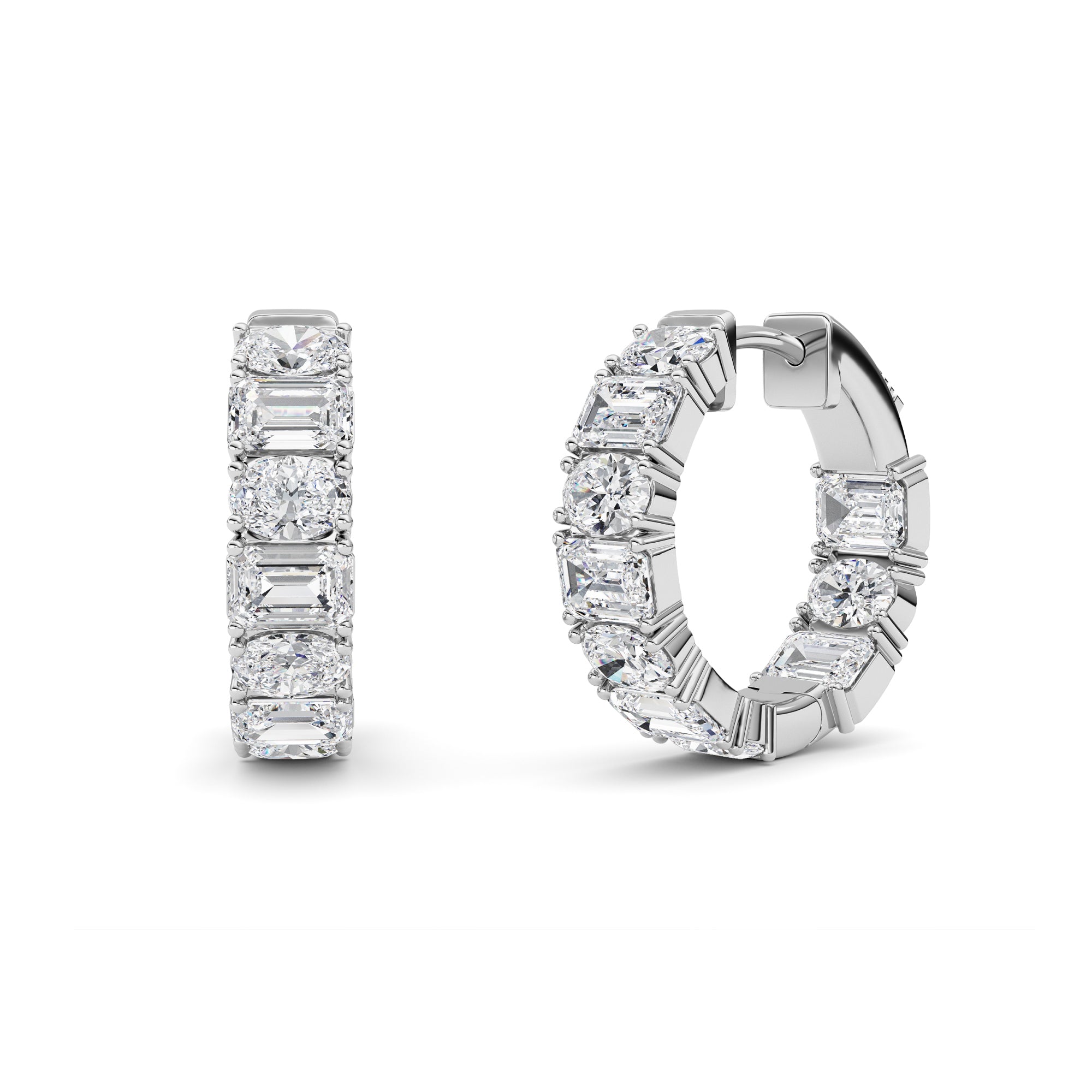 5CTW Emerald Shaped Lab Grown Diamond (F/VS )Inside Out Hoop Earrings in 14K Gold
