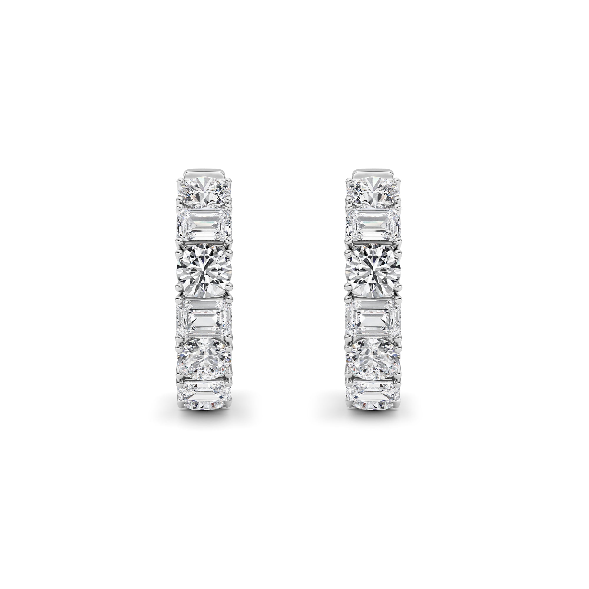 5CTW Emerald Shaped Lab Grown Diamond (F/VS )Inside Out Hoop Earrings in 14K Gold
