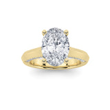 3CTW Oval Shaped Lab Grown Diamond (G/VS) Accented Solitaire Engagement Ring in 14K Gold