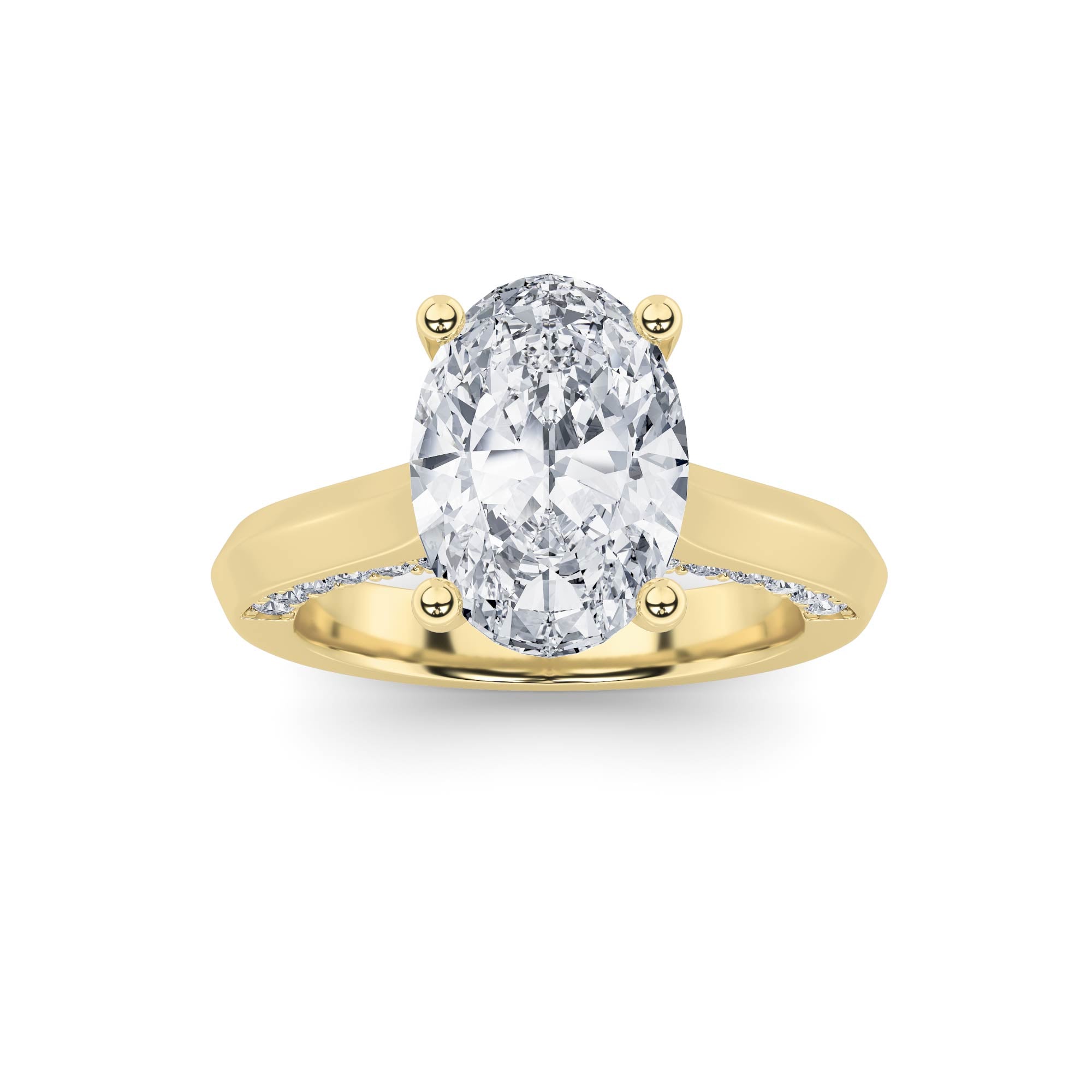 3CTW Oval Shaped Lab Grown Diamond (G/VS) Accented Solitaire Engagement Ring in 14K Gold