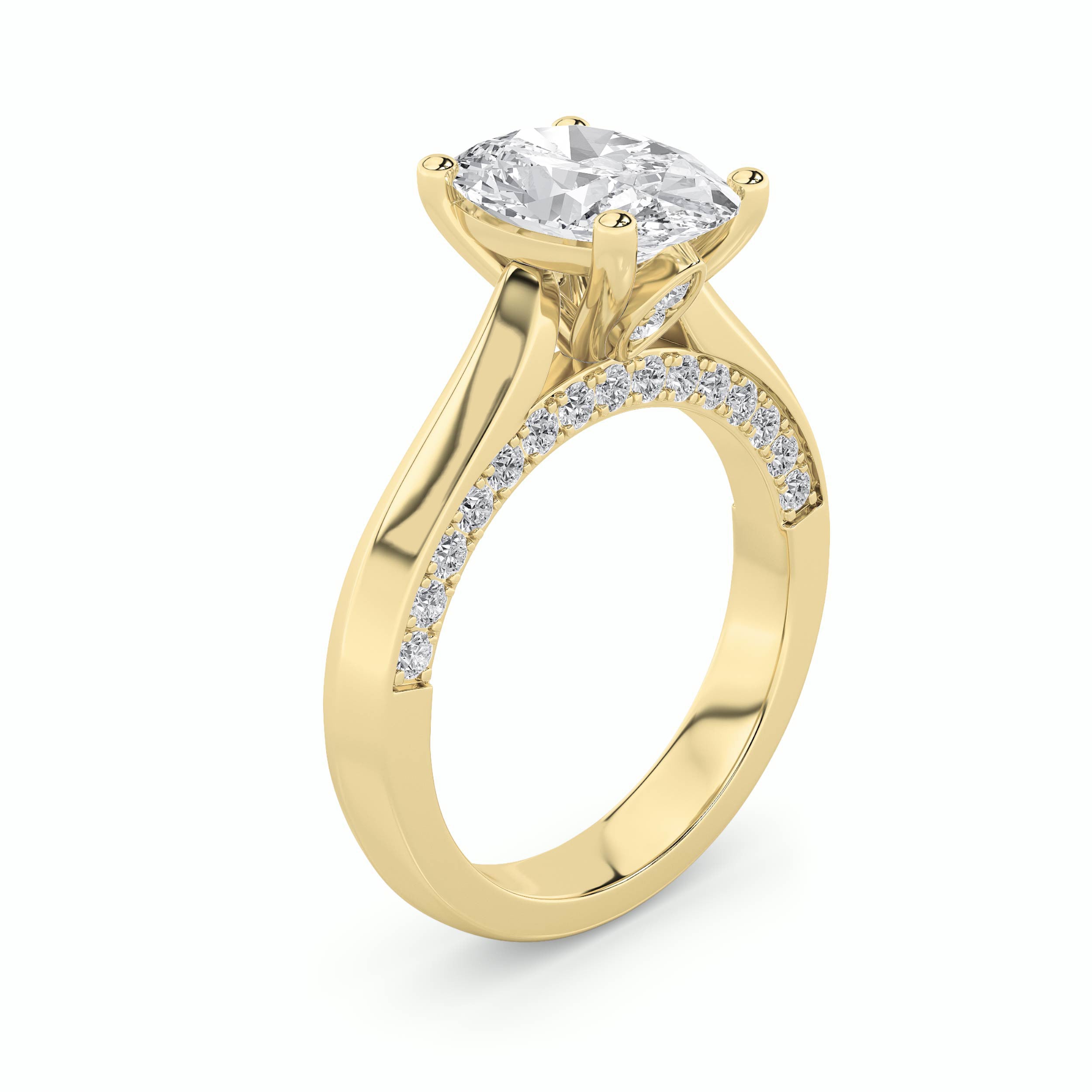 3CTW Oval Shaped Lab Grown Diamond (G/VS) Accented Solitaire Engagement Ring in 14K Gold