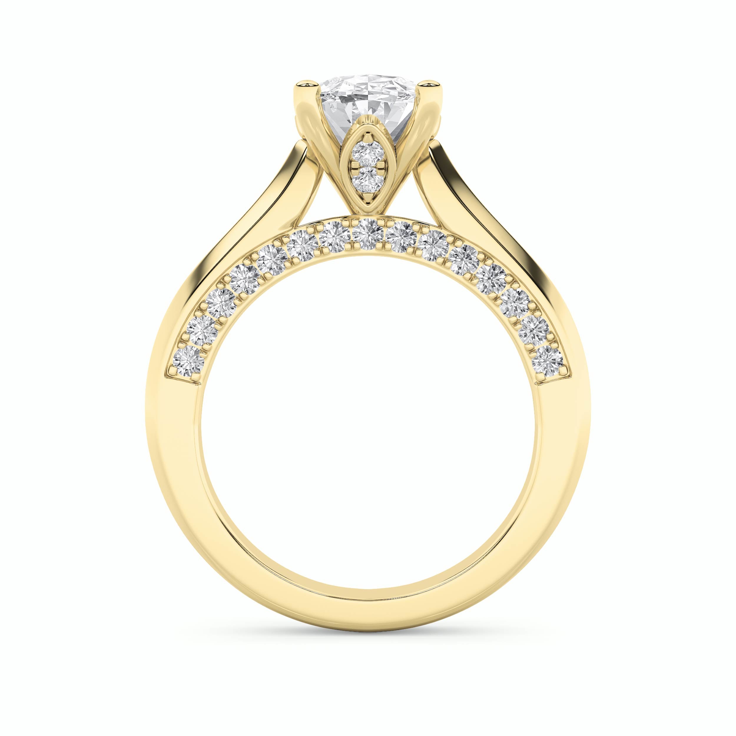 3CTW Oval Shaped Lab Grown Diamond (G/VS) Accented Solitaire Engagement Ring in 14K Gold