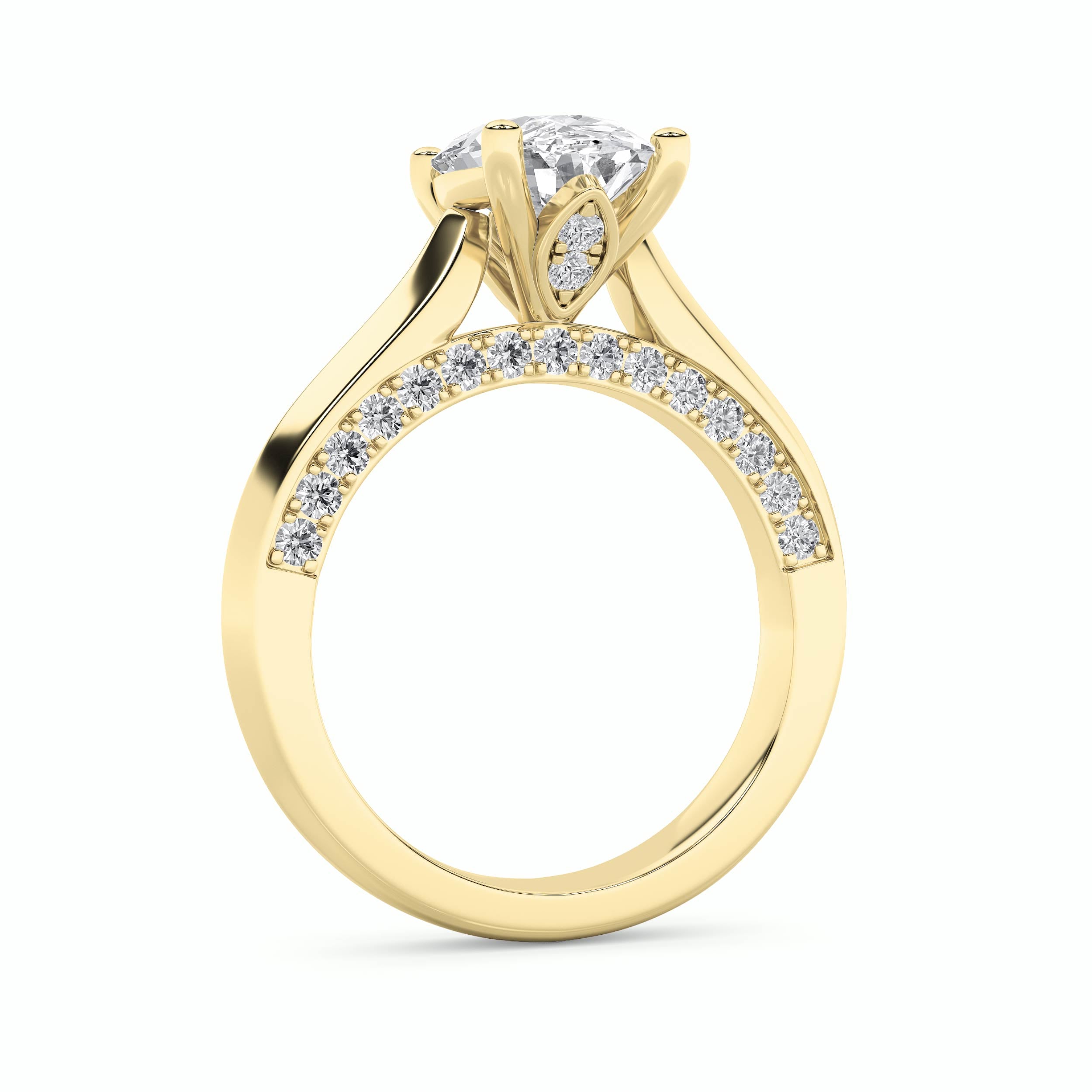3CTW Oval Shaped Lab Grown Diamond (G/VS) Accented Solitaire Engagement Ring in 14K Gold