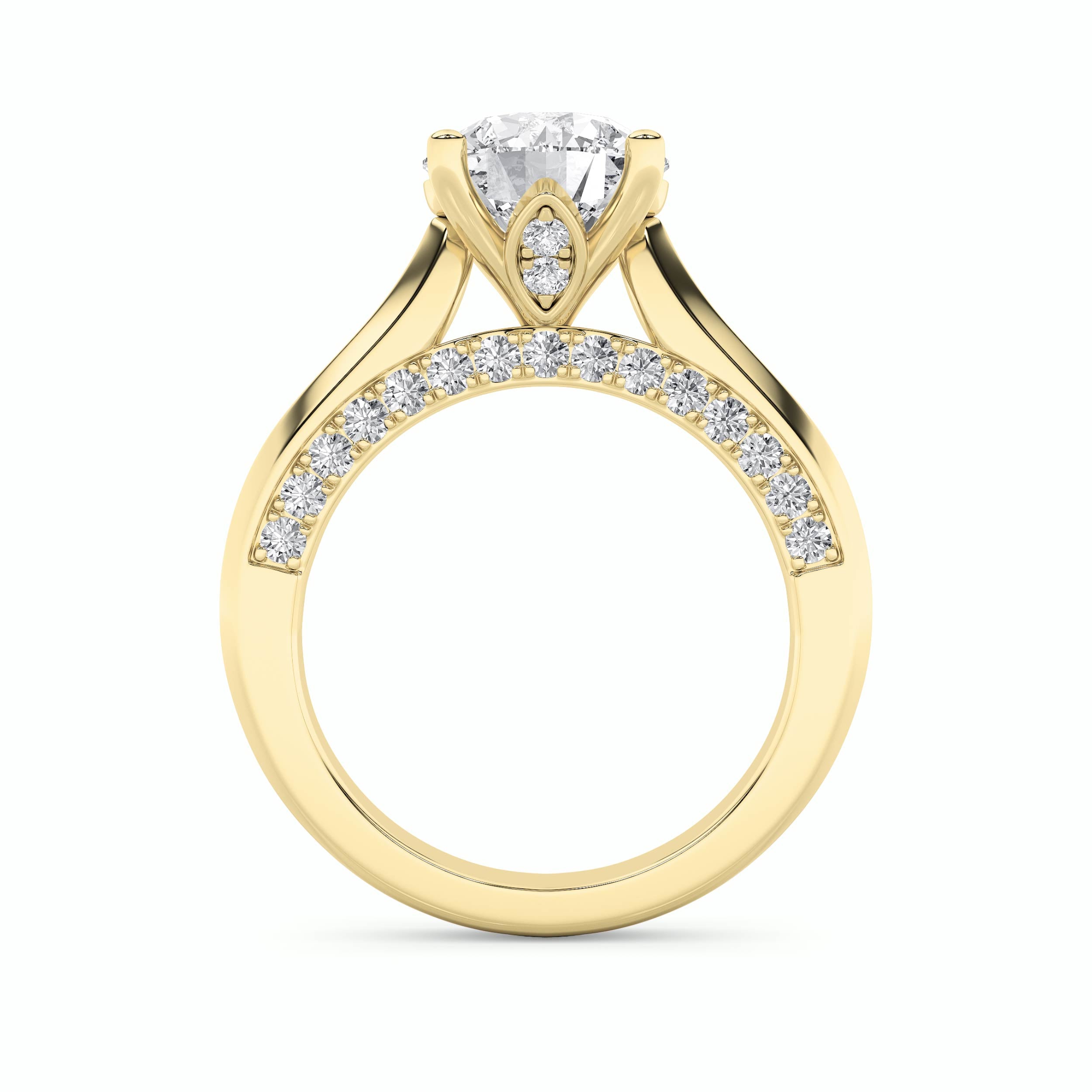 3CTW Round Shaped Lab Grown Diamond (G/VS) Accented Solitaire Engagement Ring in 14K Gold