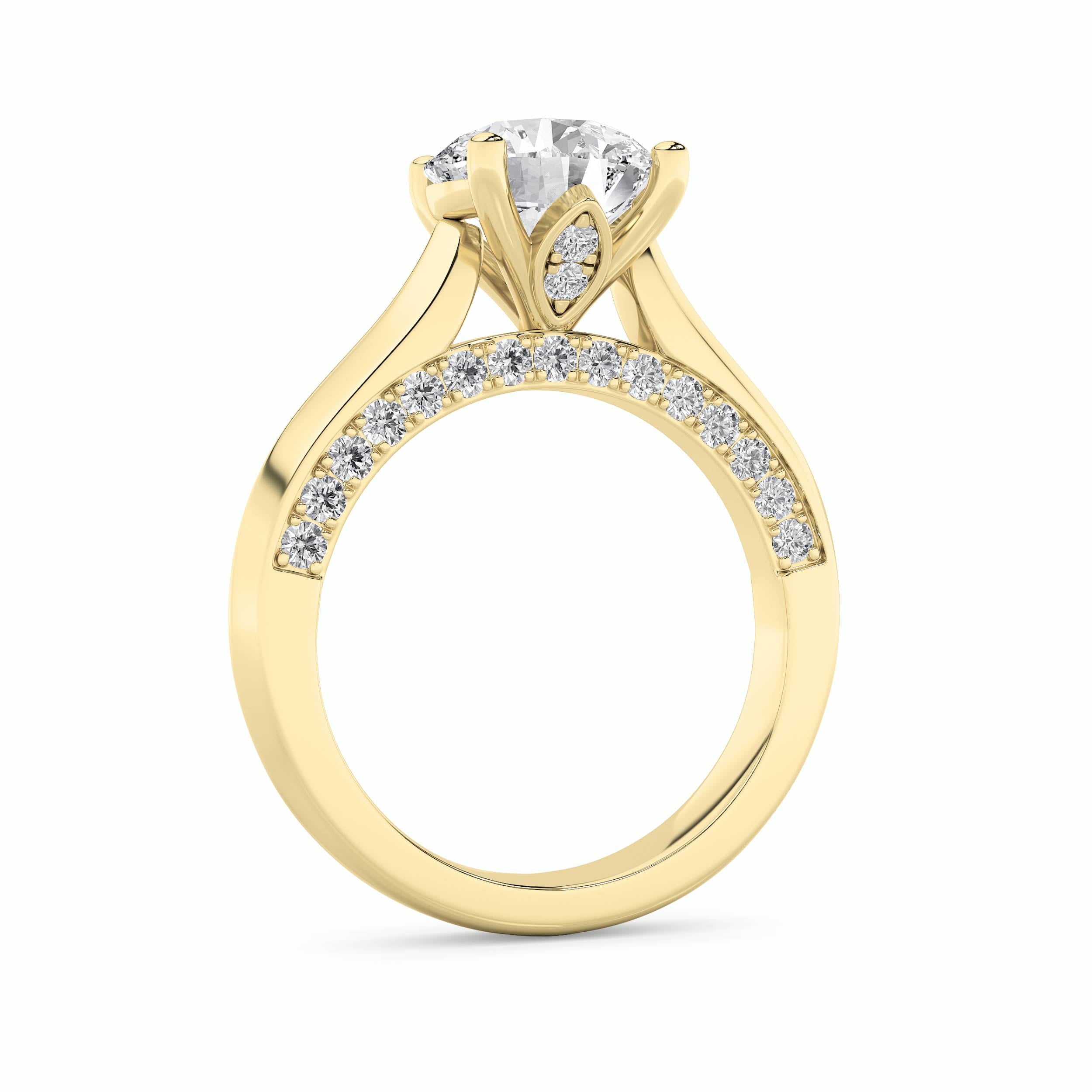 3CTW Round Shaped Lab Grown Diamond (G/VS) Accented Solitaire Engagement Ring in 14K Gold