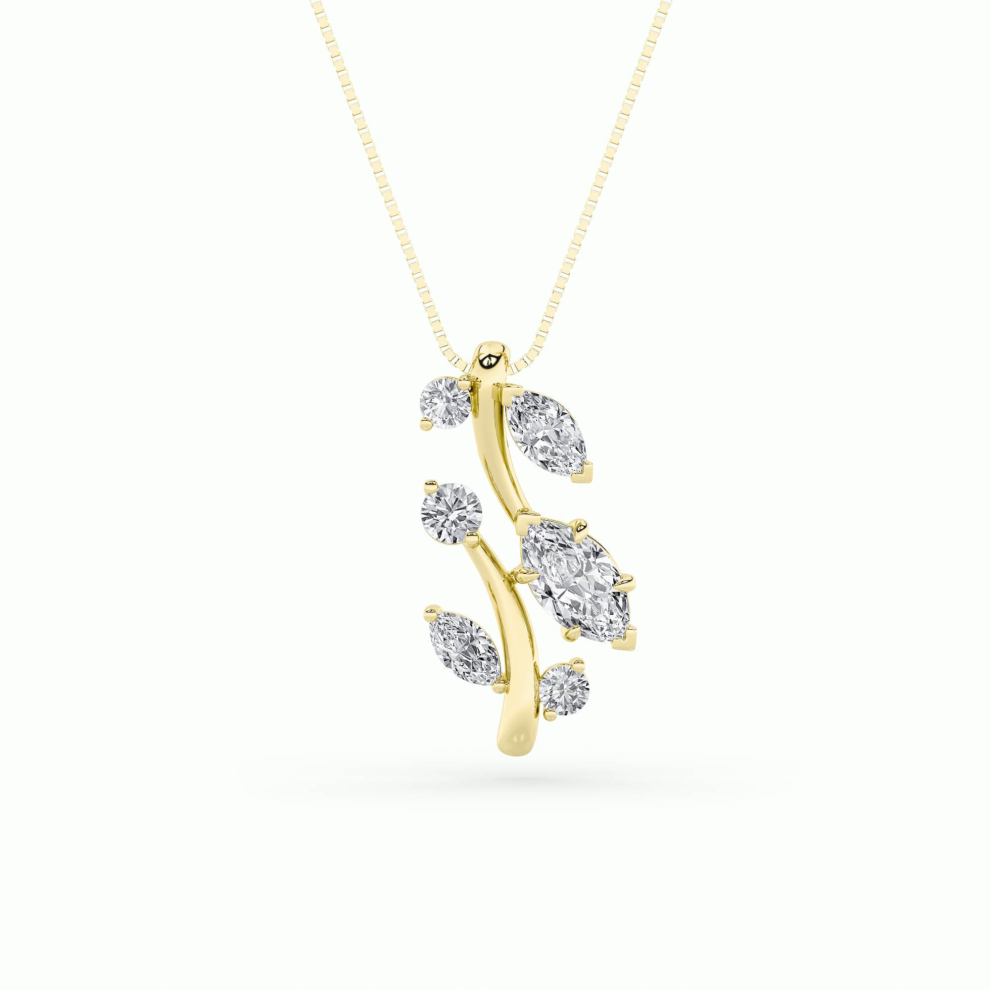 1.5CTW Marquise Shaped Lab Grown Diamond (F/VS) Leaf Motif Fashion Pendant in 14K Gold