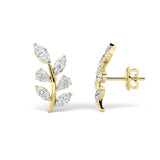 2CTW Marquise Shaped Lab Grown Diamond (F/VS) Leaf Motif Fashion Earrings in 14K Gold