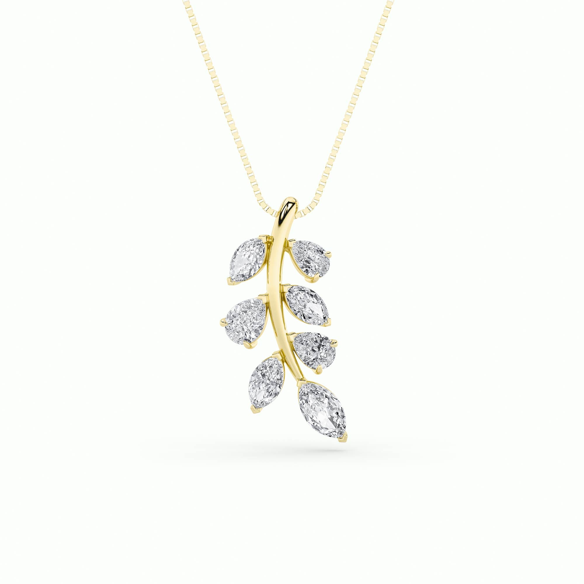 1.5CTW Marquise Shaped Lab Grown Diamond (F/VS) Leaf Motif Fashion Pendant in 14K Gold