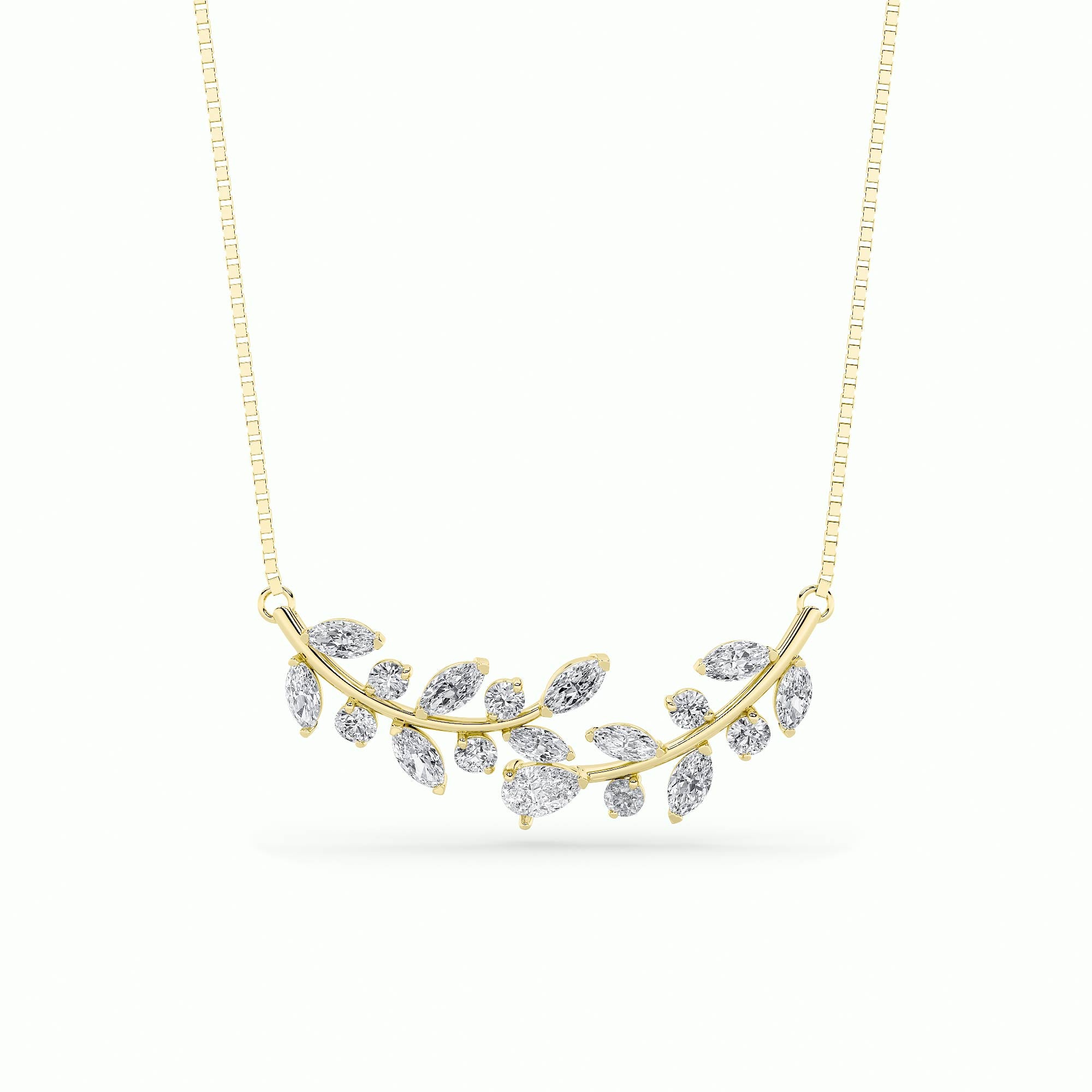 2.5CTW Pear Shaped Lab Grown Diamond (F/VS) Leaf Motif Fashion Necklace in 14K Gold