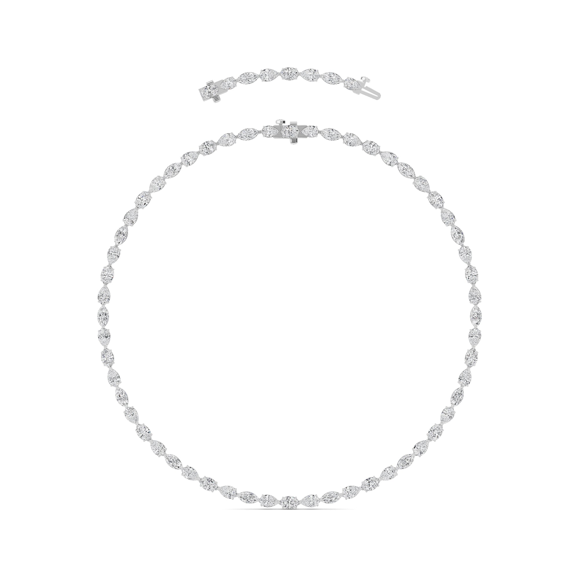 25CTW Mix Shaped Lab Grown Diamond (F/VS ) Tennis Necklace in 14K Gold