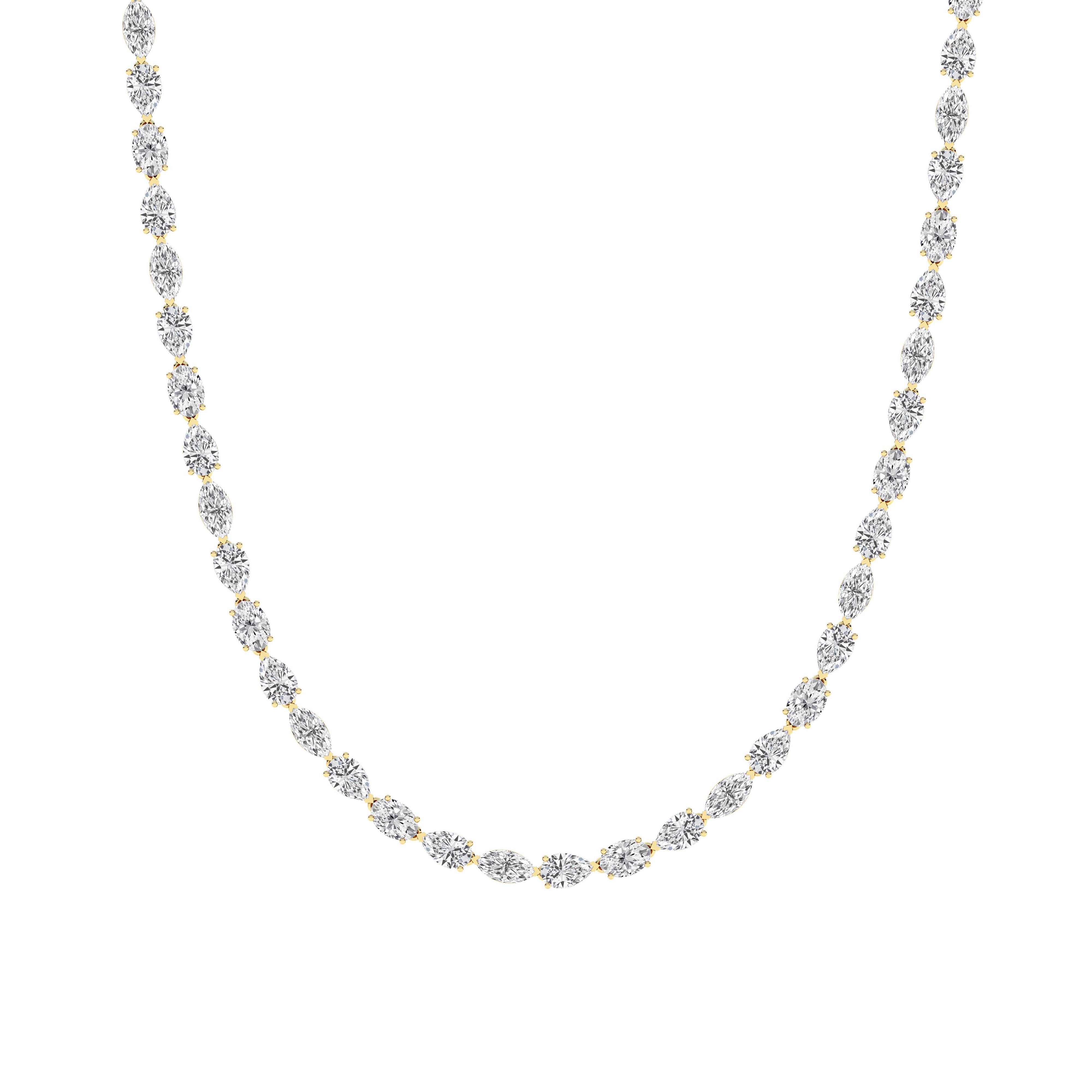 25CTW Mix Shaped Lab Grown Diamond (F/VS ) Tennis Necklace in 14K Gold