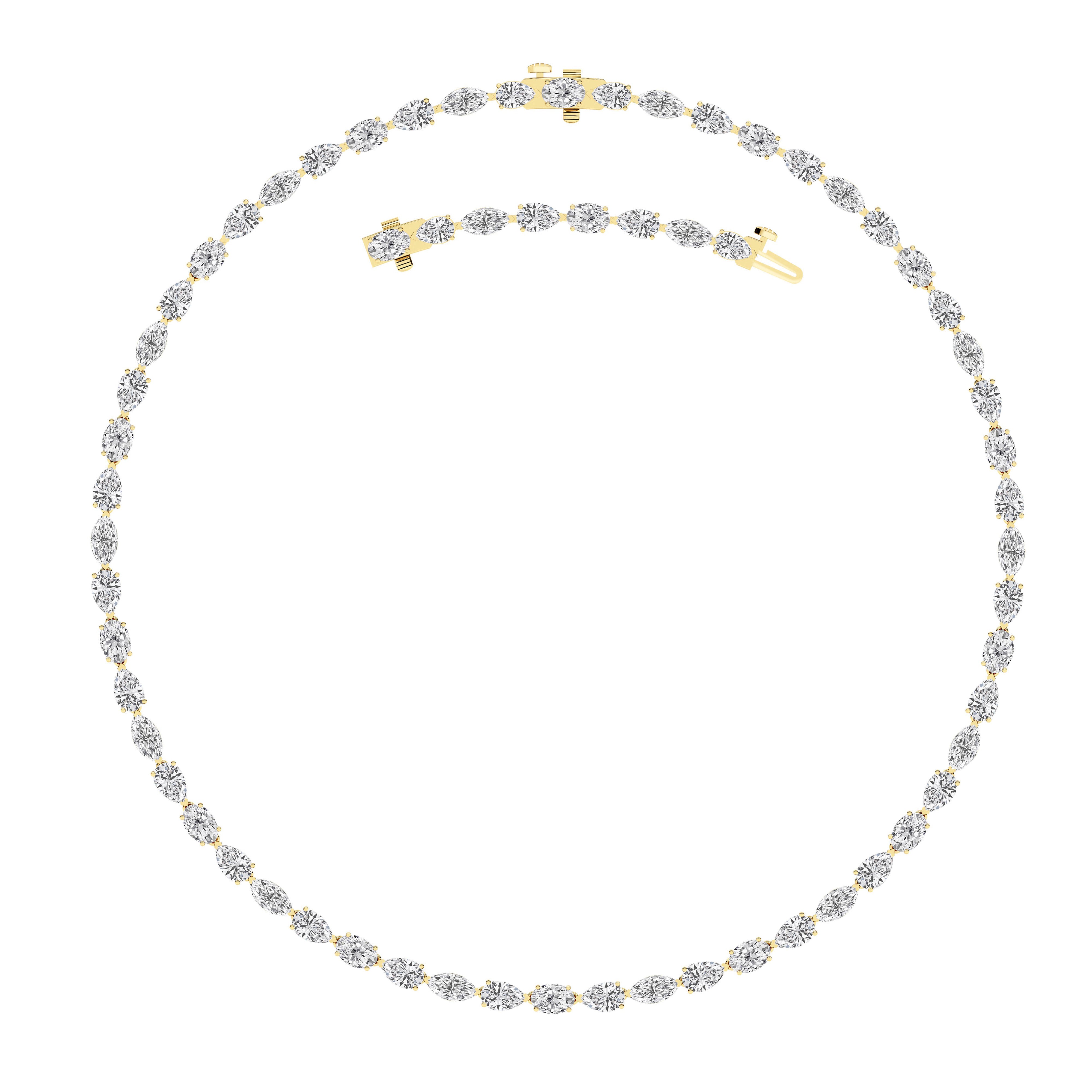 25CTW Mix Shaped Lab Grown Diamond (F/VS ) Tennis Necklace in 14K Gold