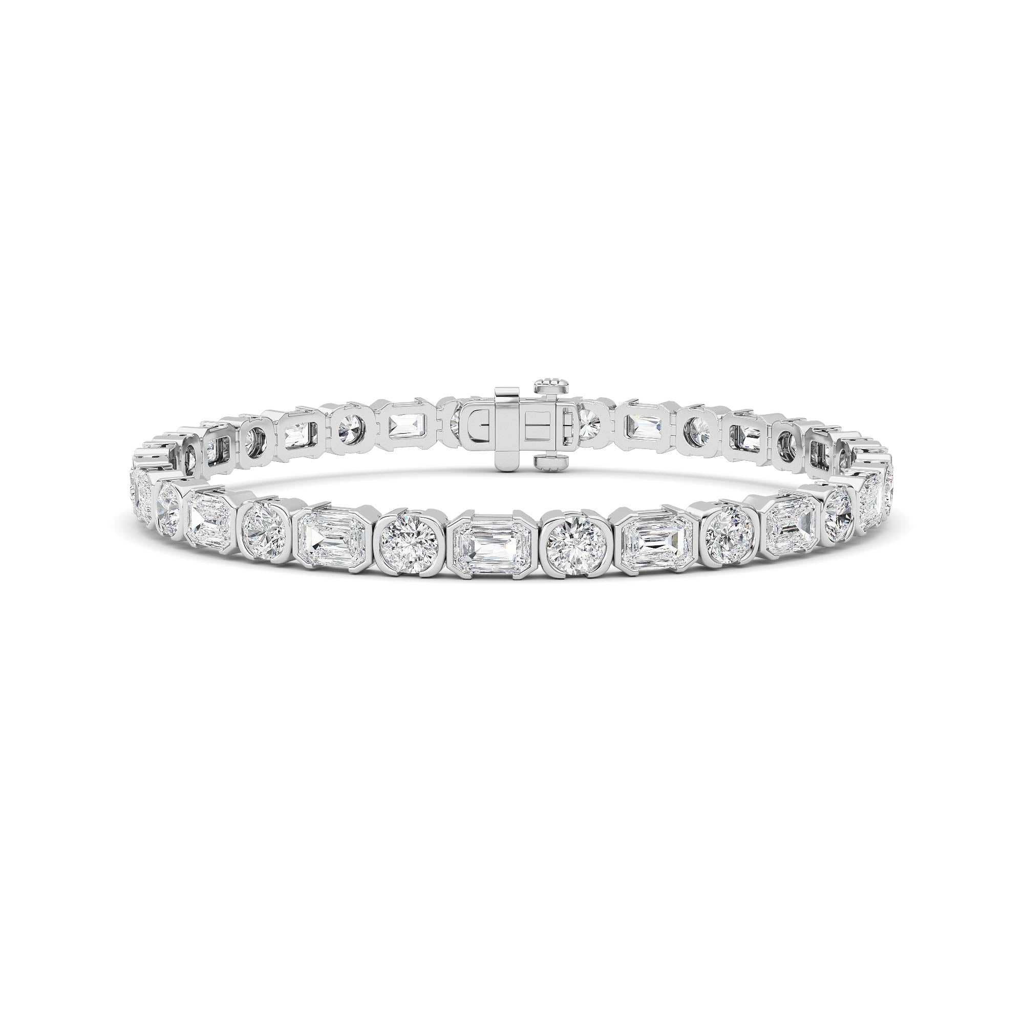 13Cttw Emerald And Round Shaped Lab Grown Diamond(F/VS) Semi Bezel Line Bracelet in 14K Gold